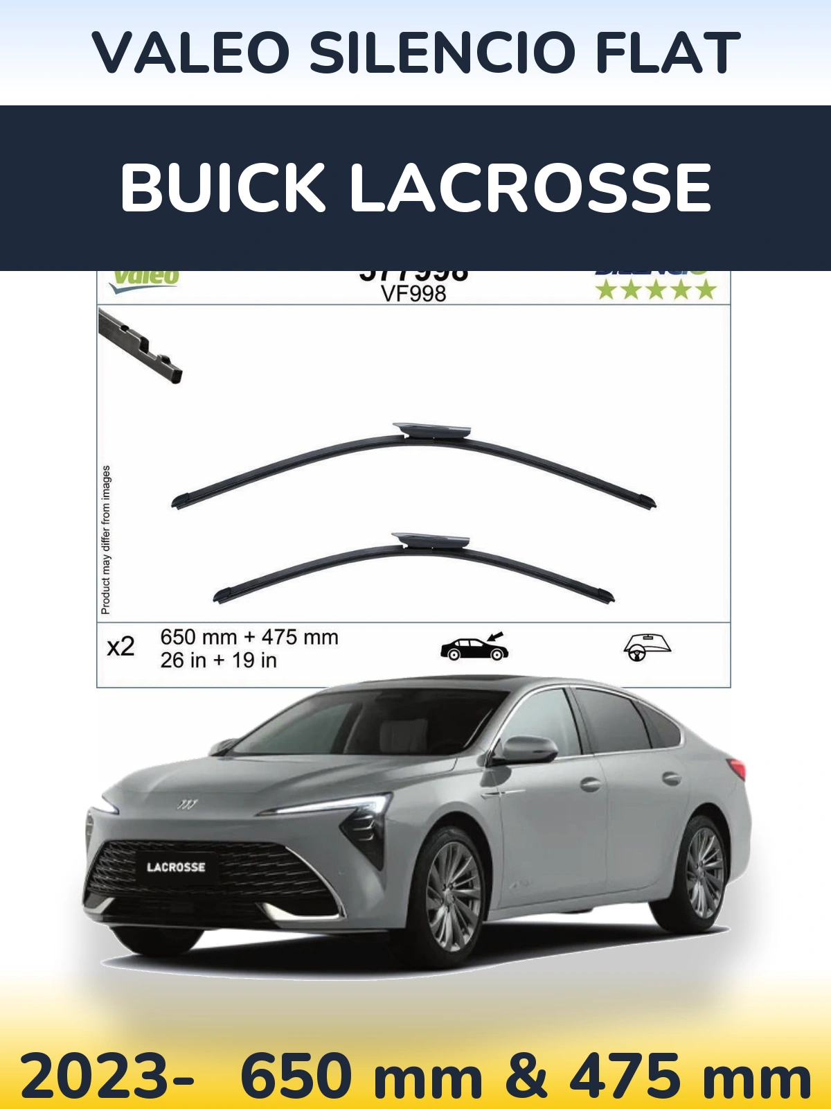 Komplet przednich wycieraczek Valeo Silencio Flat 650 & 475 mm do Buick LaCrosse 2023-2026
