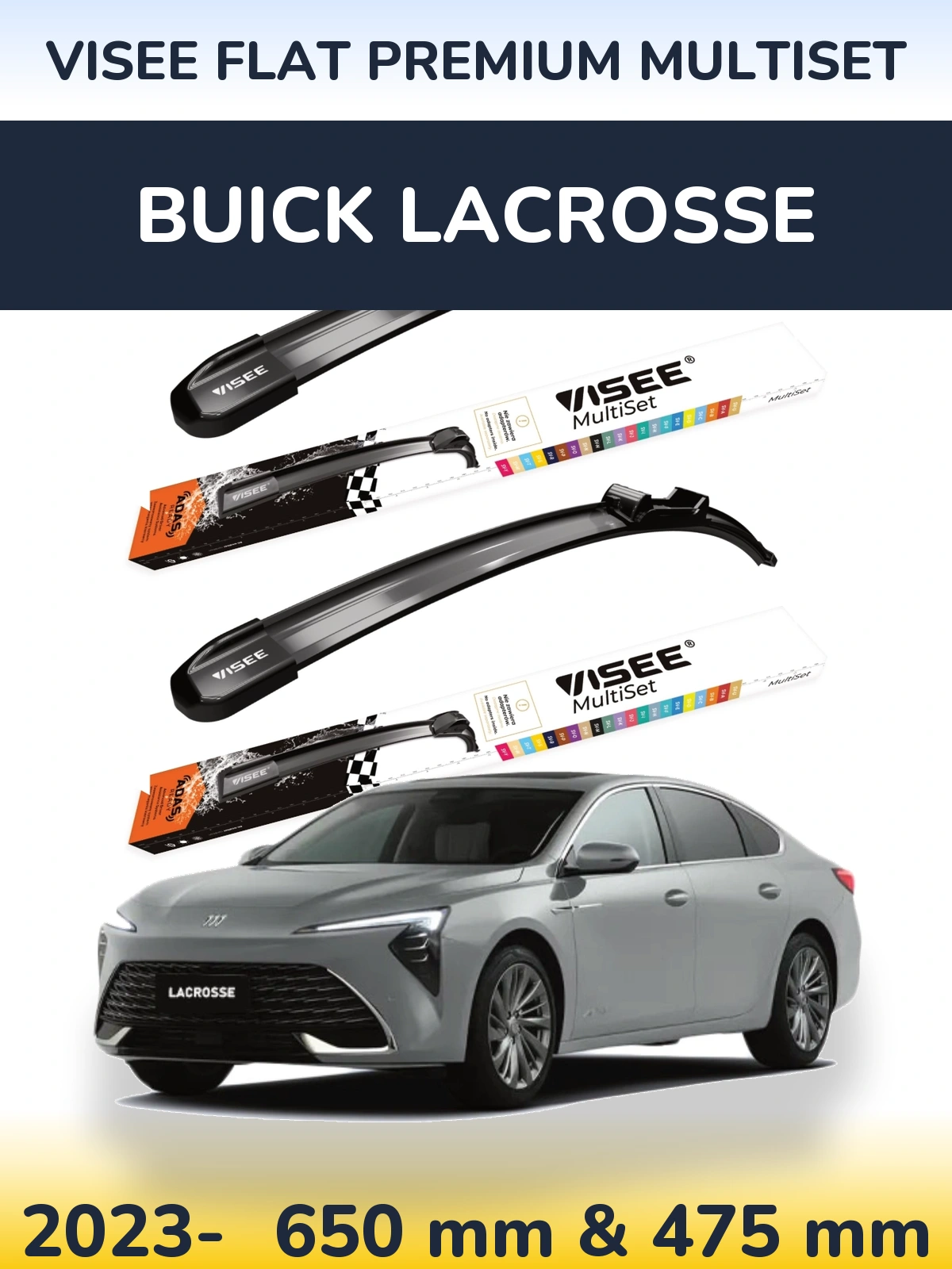 Комплект передних дворников VISEE FLAT PREMIUM MultiSet 650 & 475 мм для Buick LaCrosse 2023-2026