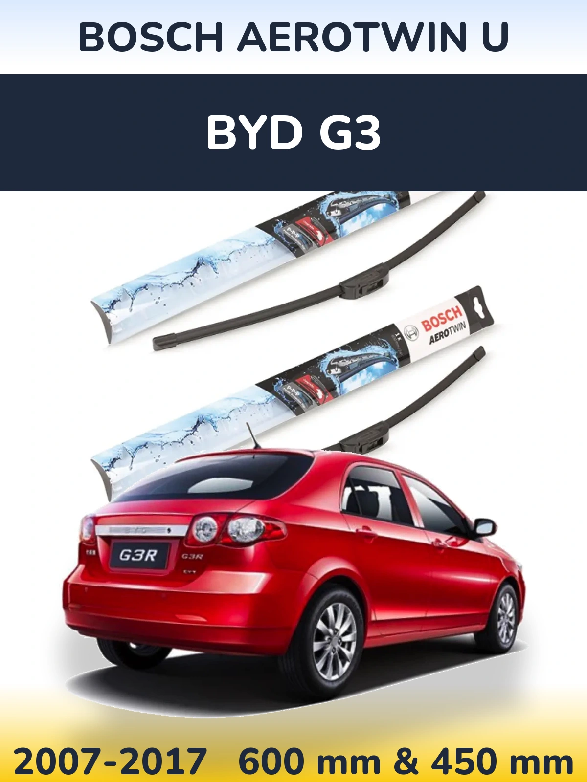 Комплект передних дворников BOSCH AeroTwin U 600 & 450 мм для BYD G3 2007-2017