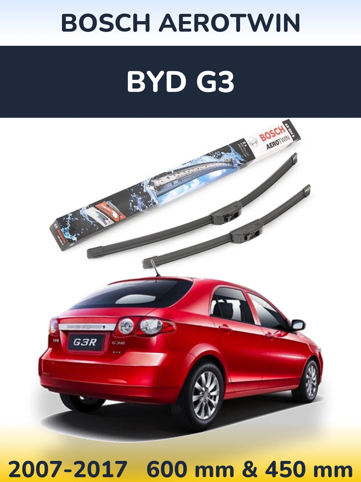 Комплект передних дворников BOSCH AeroTwin 600 & 450 мм для BYD G3 2007-2017