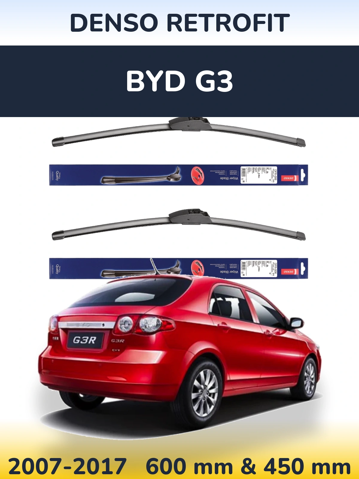 Komplet przednich wycieraczek Denso Retrofit 600 & 450 mm do BYD G3 2007-2017