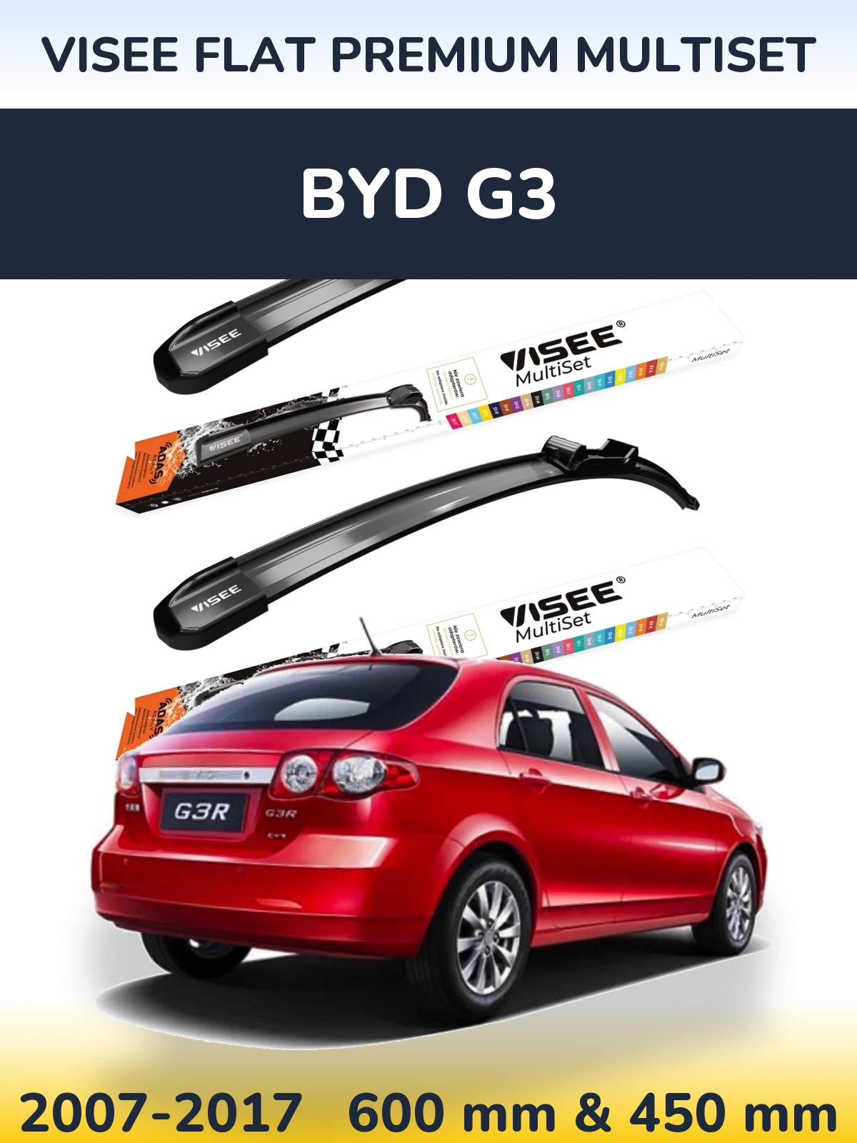 Комплект передних дворников VISEE FLAT PREMIUM MultiSet 600 & 450 мм для BYD G3 2007-2017