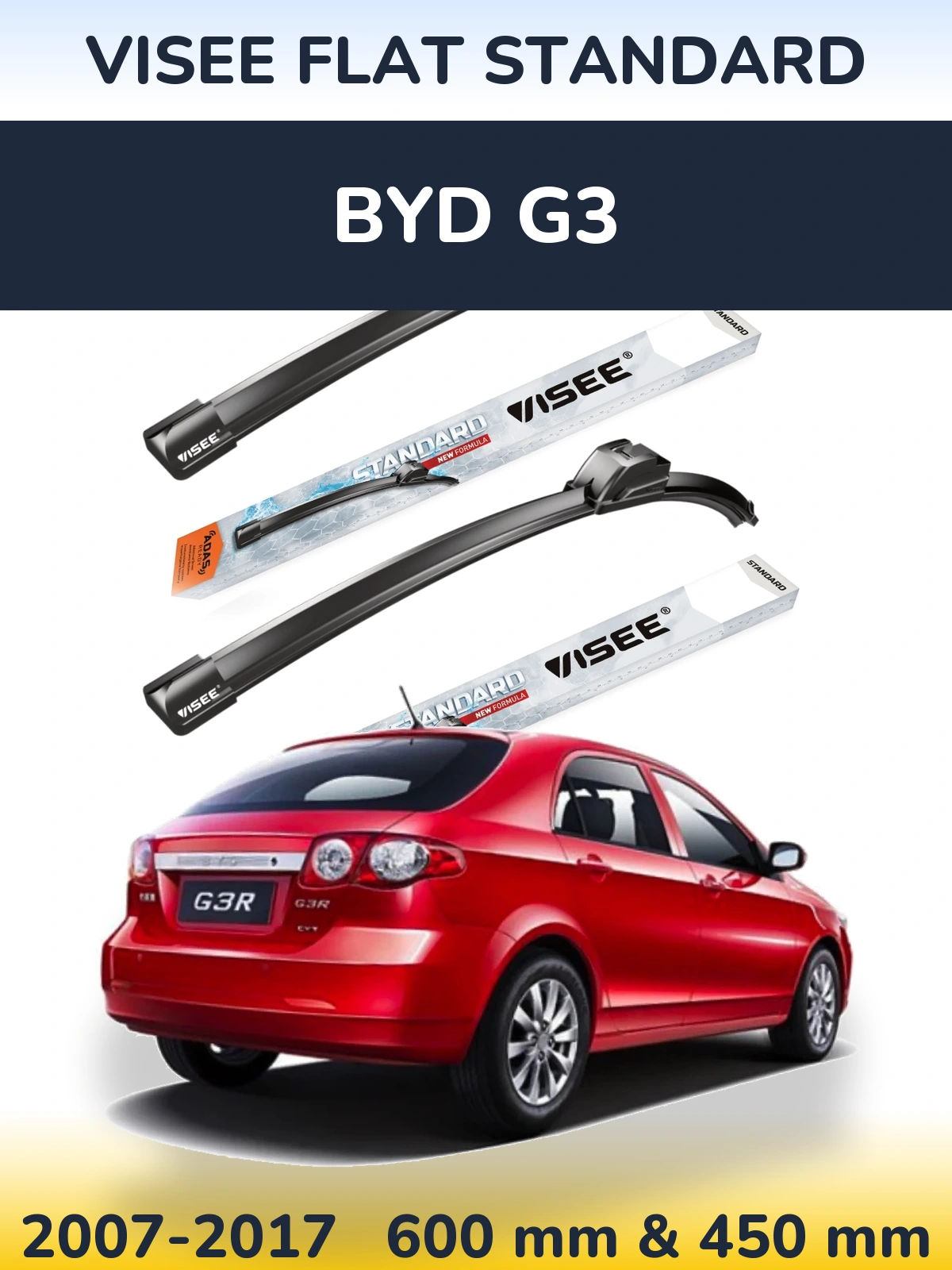 Комплект передних дворников VISEE FLAT STANDARD 600 & 450 мм для BYD G3 2007-2017