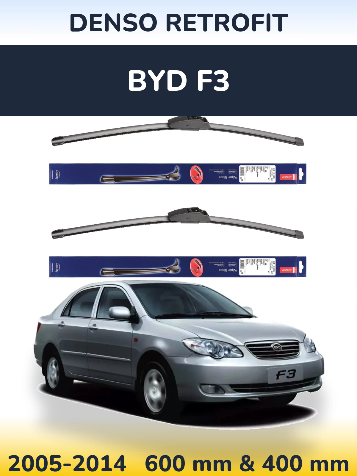 Komplet przednich wycieraczek Denso Retrofit 600 & 400 mm do BYD F3 2005-2014