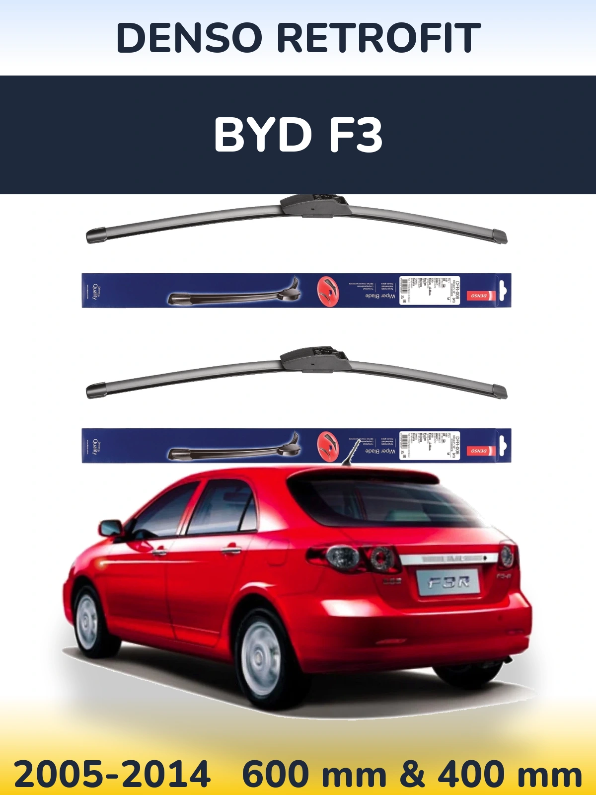 Komplet przednich wycieraczek Denso Retrofit 600 & 400 mm do BYD F3 2005-2014