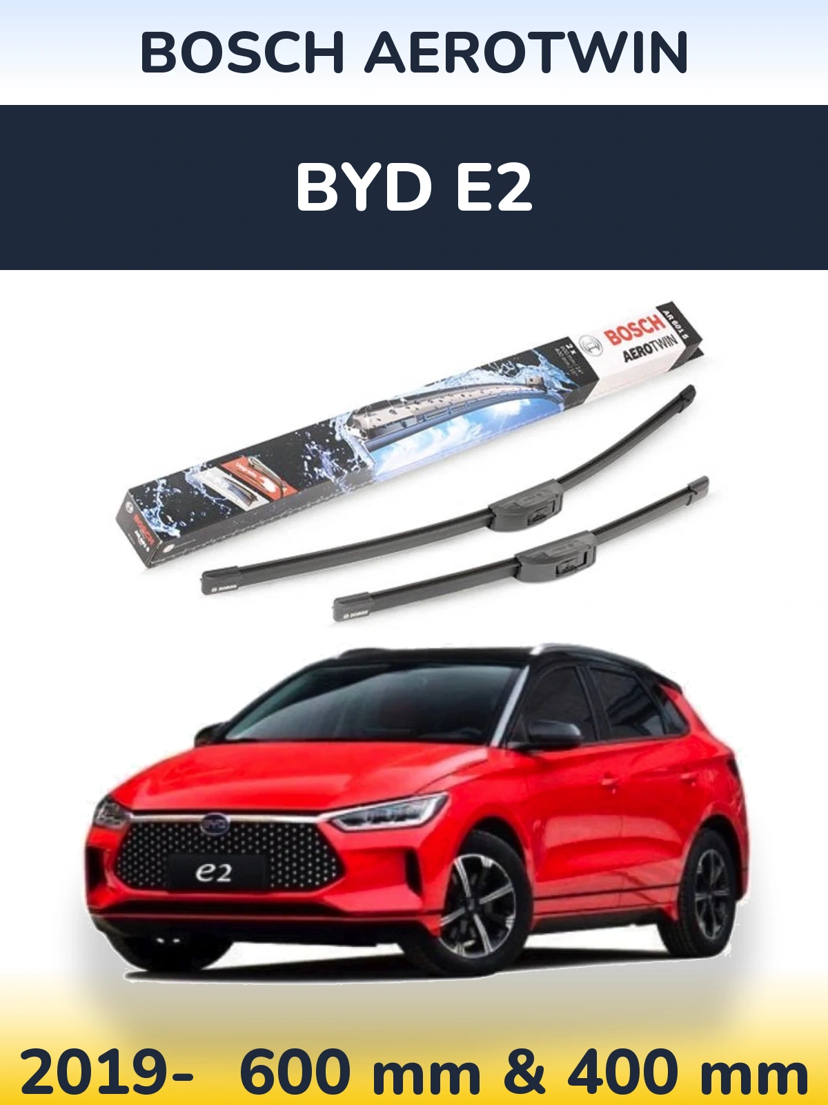Front wiper blade set BOSCH AeroTwin 600 & 400 mm for BYD E2 2019-2026