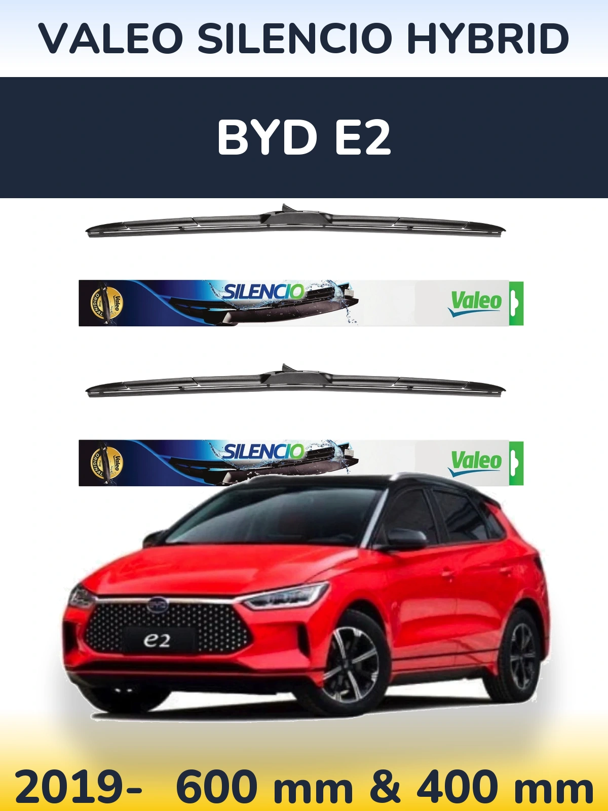 Front wiper blade set Valeo Silencio Hybrid 600 & 400 mm for BYD E2 2019-2026