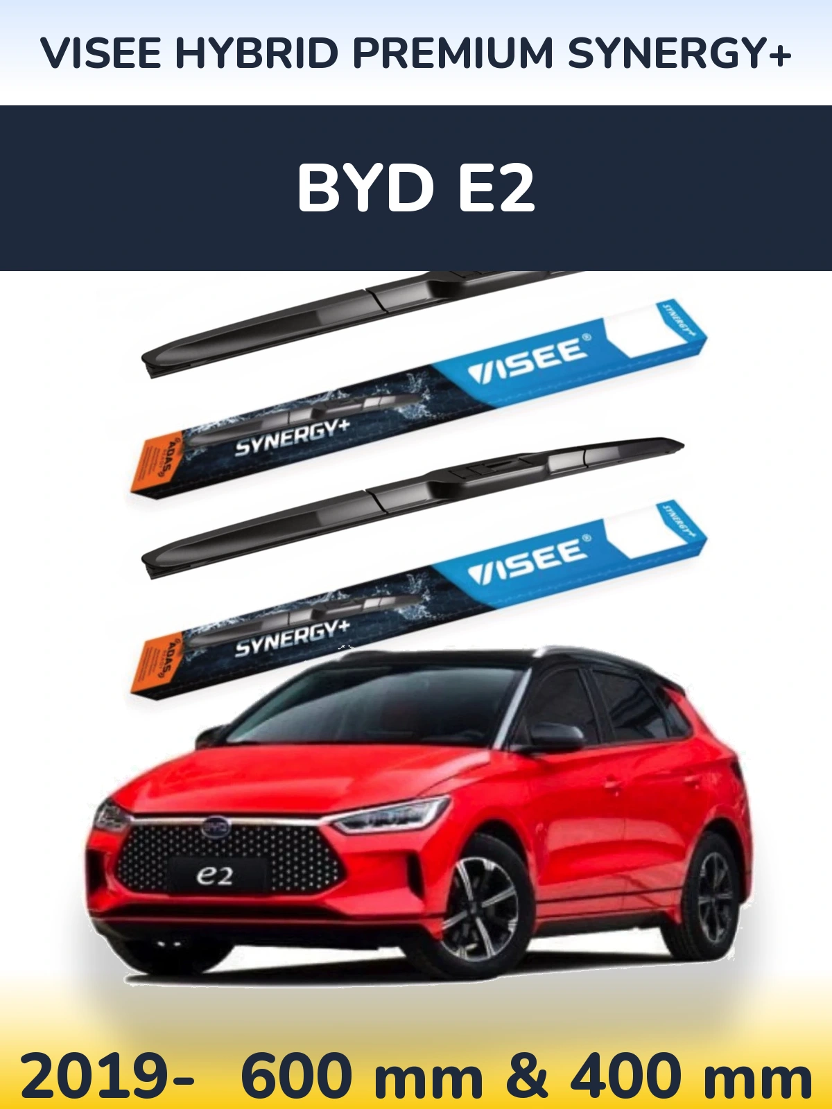 Komplet przednich wycieraczek VISEE HYBRID PREMIUM SYNERGY+ 600 & 400 mm do BYD E2 2019-2026