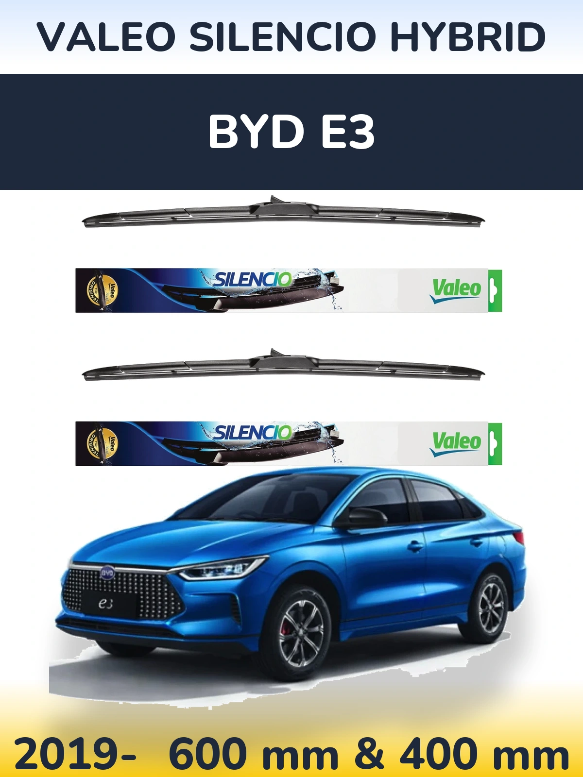 Komplet przednich wycieraczek Valeo Silencio Hybrid 600 & 400 mm do BYD E3 2019-2026