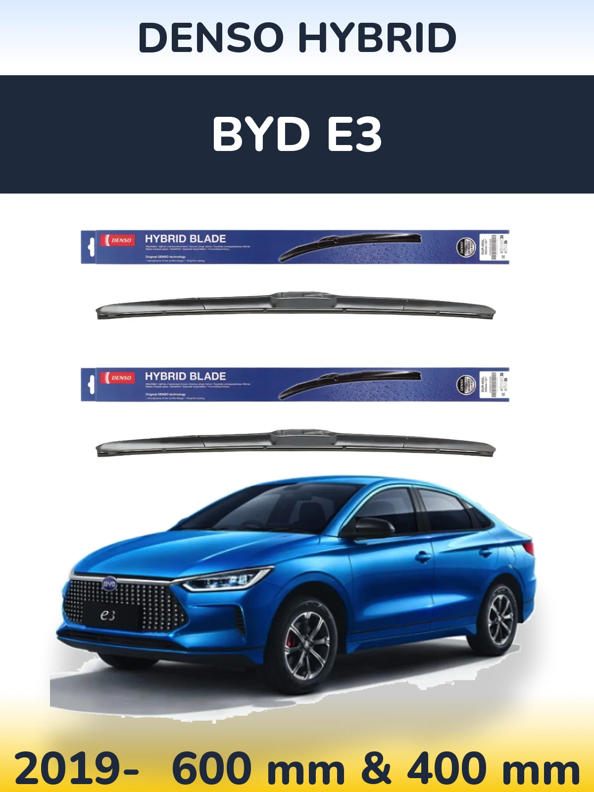 Komplet przednich wycieraczek Denso Hybrid 600 & 400 mm do BYD E3 2019-2026