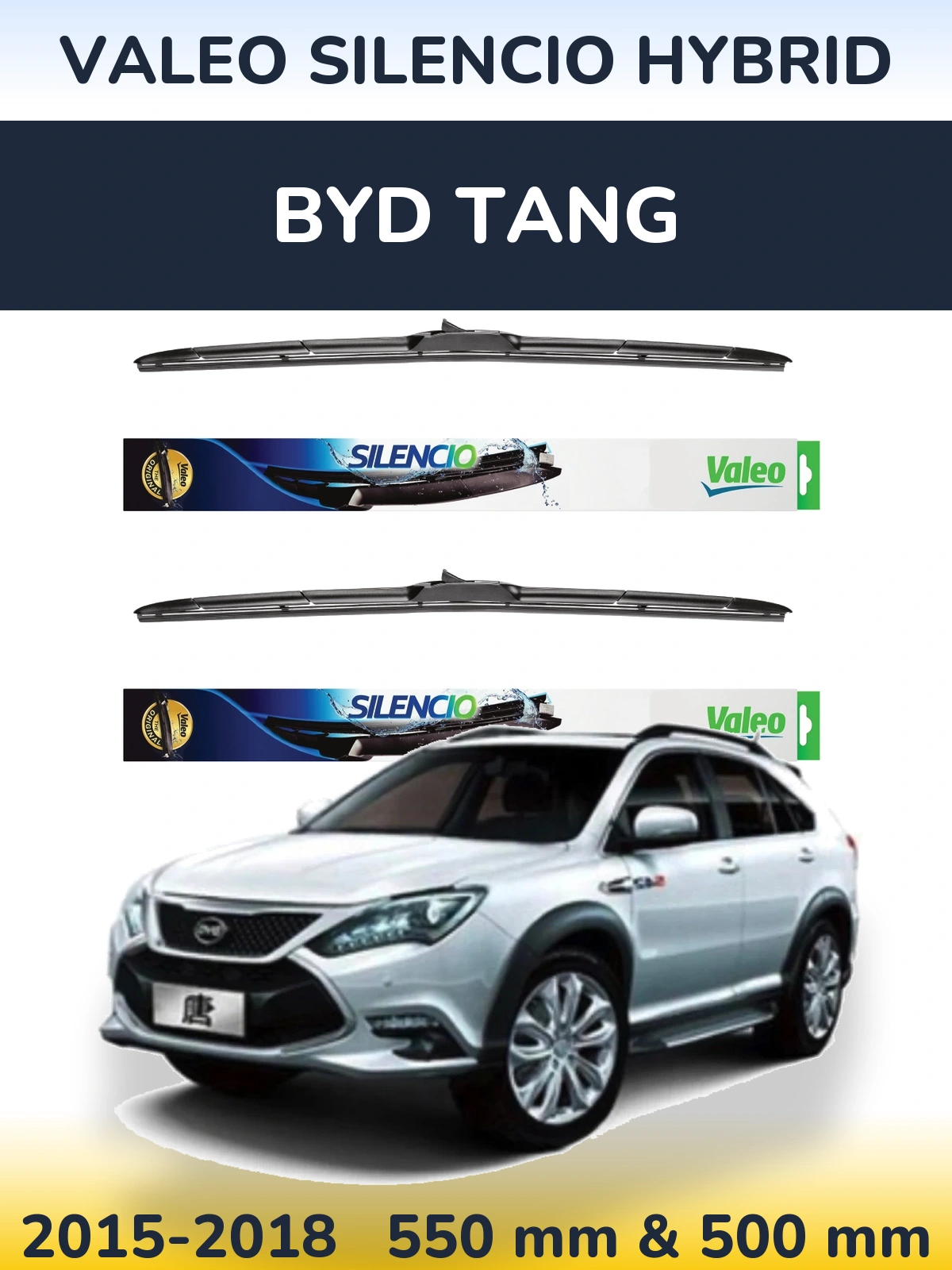 Komplet przednich wycieraczek Valeo Silencio Hybrid 550 & 500 mm do BYD Tang 2015-2018