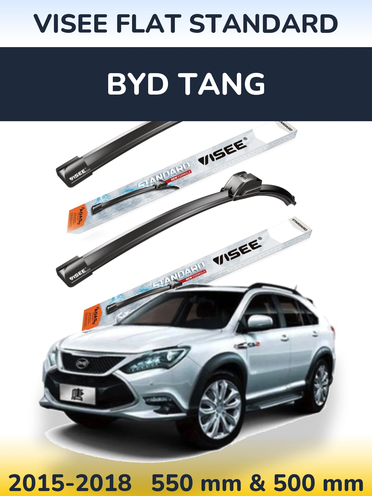 Komplet przednich wycieraczek VISEE FLAT STANDARD 550 & 500 mm do BYD Tang 2015-2018