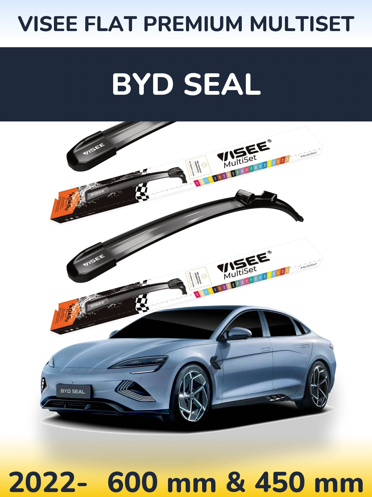 Комплект передних дворников VISEE FLAT PREMIUM MultiSet 600 & 450 мм для BYD Seal 2022-2026
