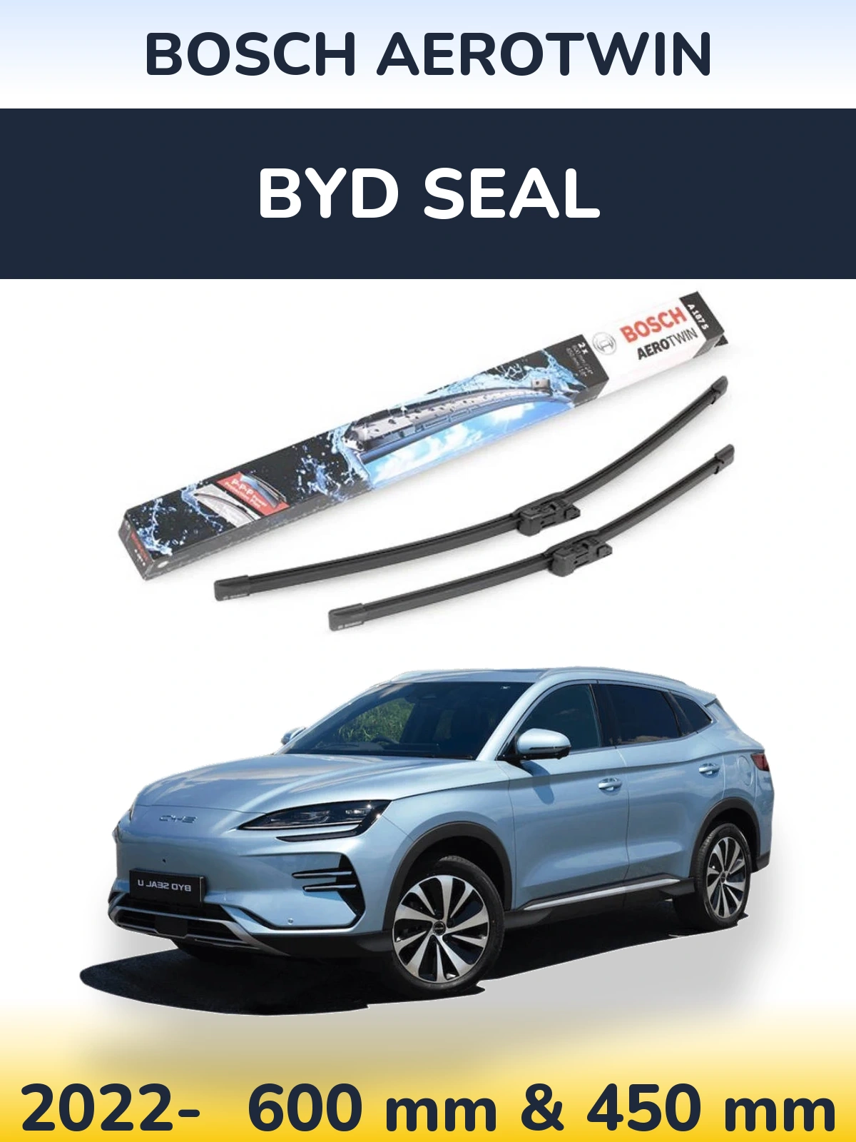 Front wiper blade set BOSCH AeroTwin 600 & 450 mm for BYD Seal 2022-2026