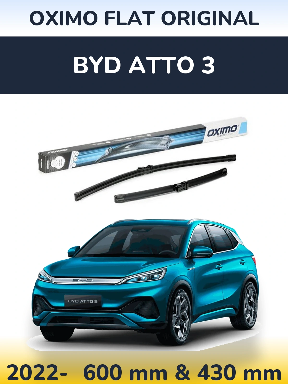 Комплект передних дворников Oximo Flat Original 600 & 400 мм для BYD Atto 3 2022-2026