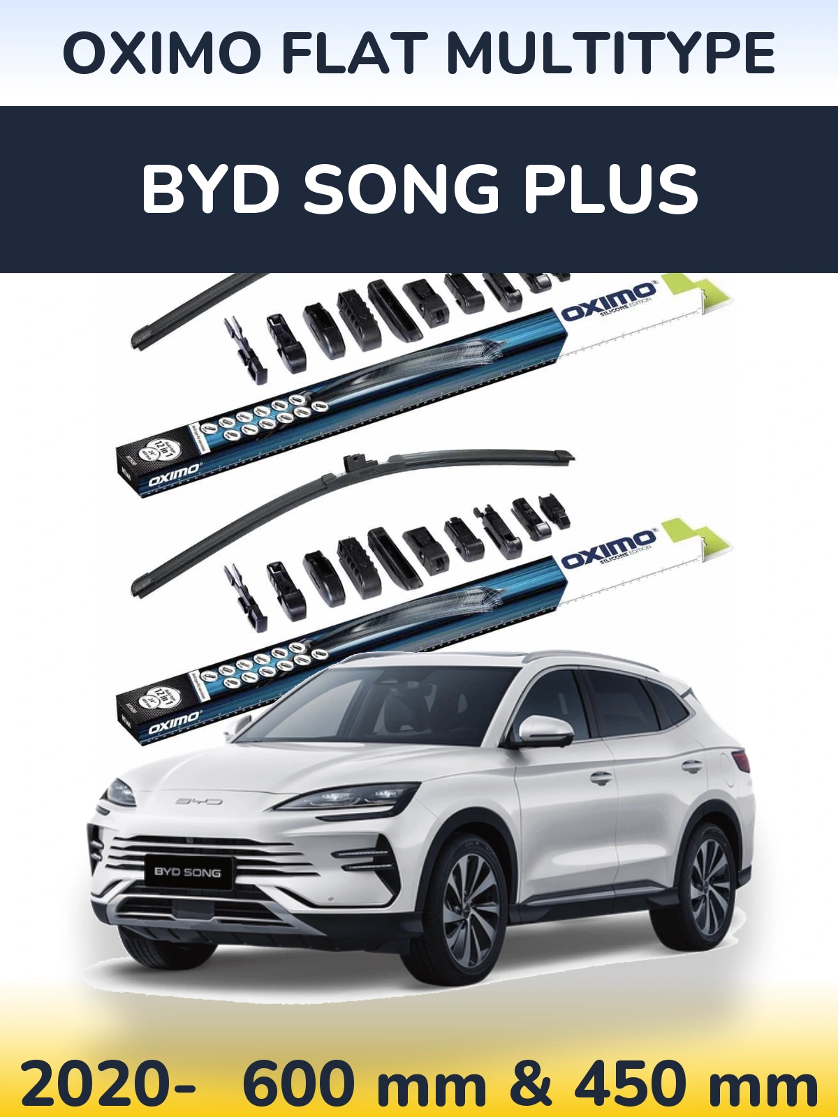 Комплект передних дворников Oximo Flat MultiТипe 600 & 450 мм для BYD Song Plus 2020-2026