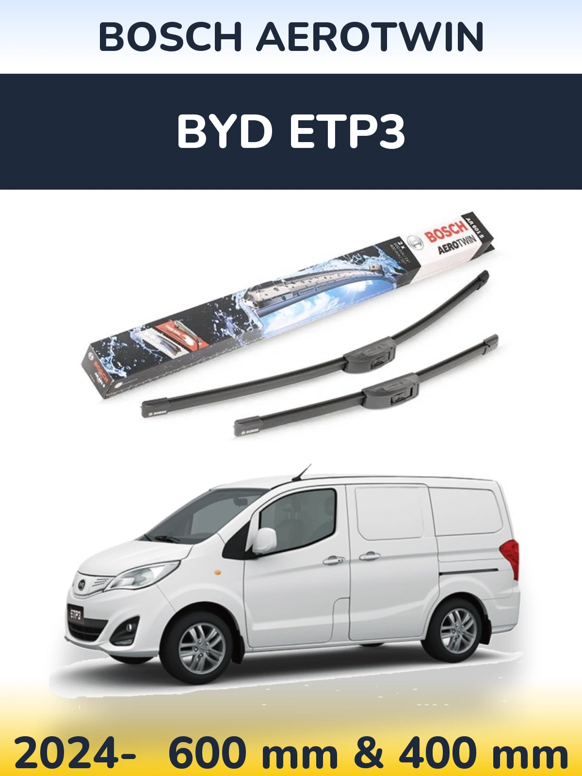 Комплект передних дворников BOSCH AeroTwin 600 & 400 мм для BYD ETP3 2024-2026