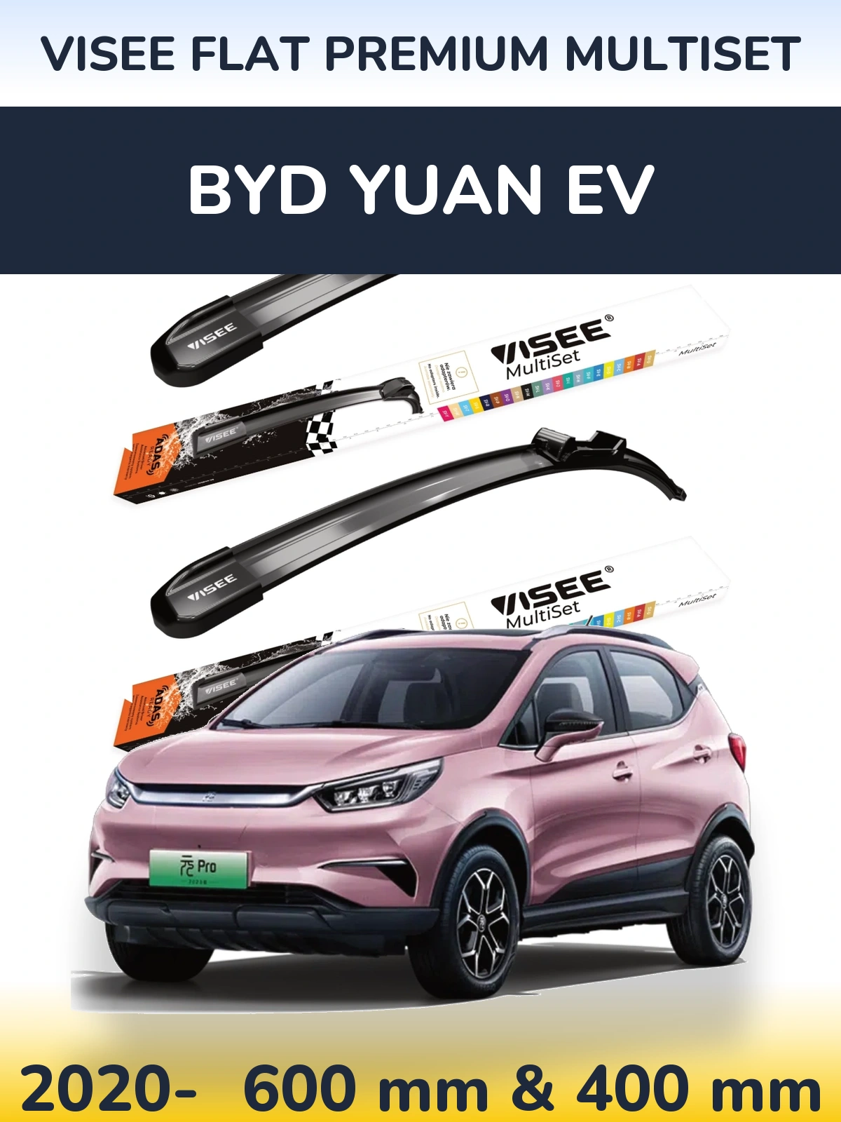Komplet przednich wycieraczek VISEE FLAT PREMIUM MultiSet 600 & 400 mm do BYD Yuan EV 2020-2026