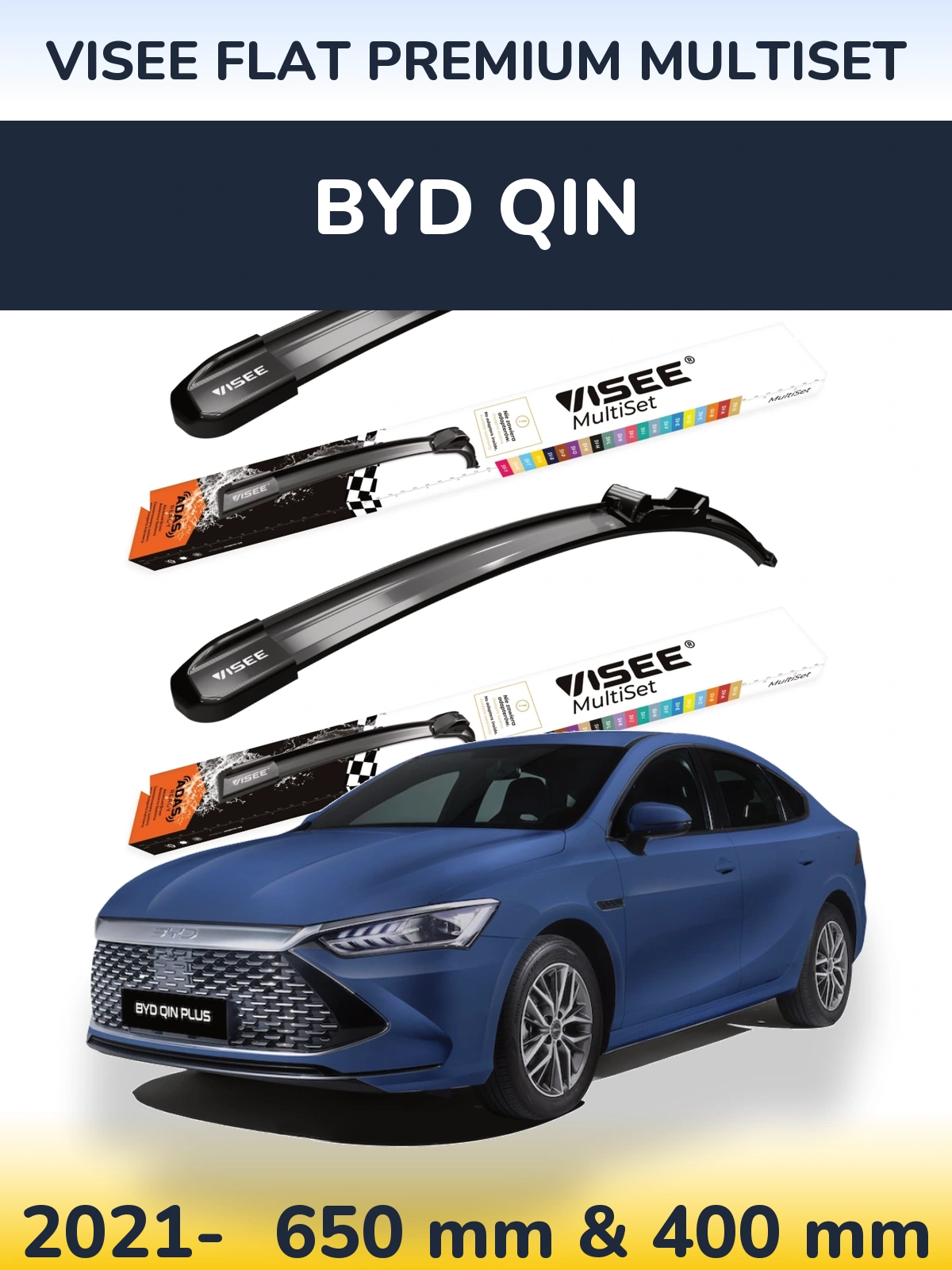 Комплект передних дворников VISEE FLAT PREMIUM MultiSet 650 & 400 мм для BYD Qin 2021-2026