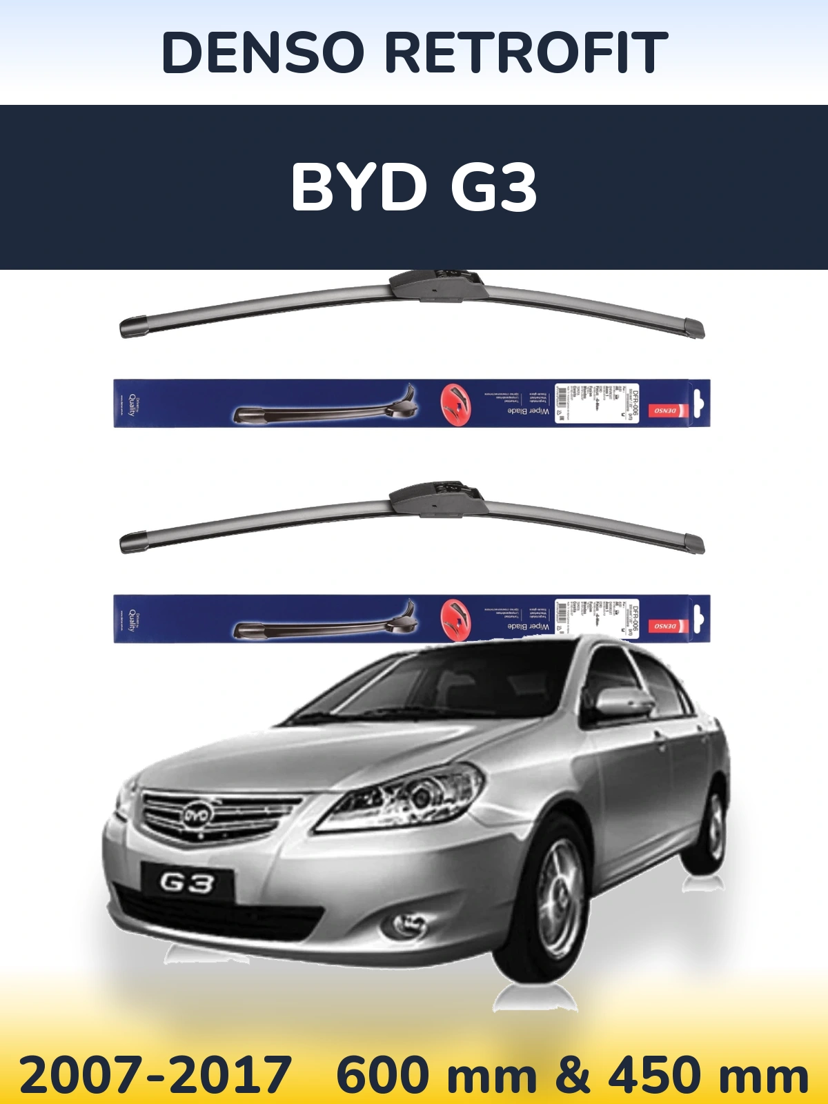Komplet przednich wycieraczek Denso Retrofit 600 & 450 mm do BYD G3 2007-2017