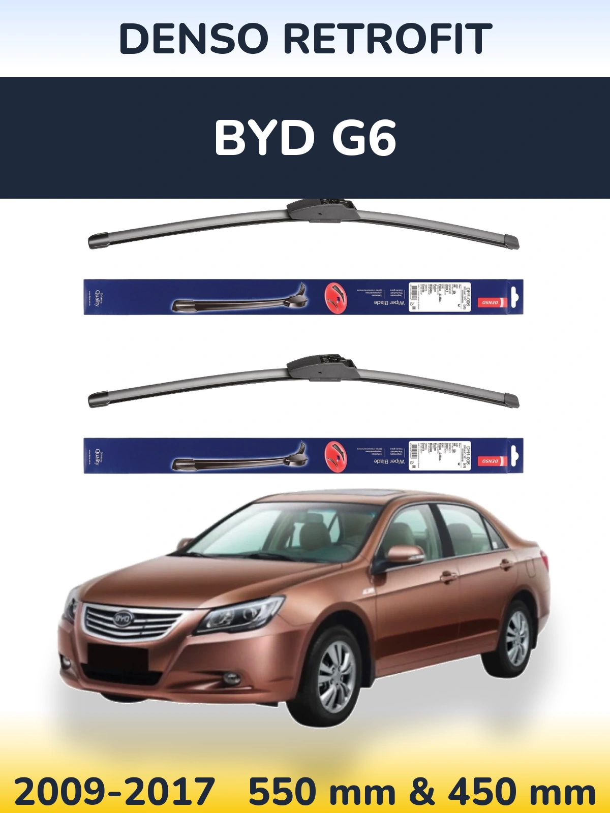 Komplet przednich wycieraczek Denso Retrofit 550 & 450 mm do BYD G6 2009-2017