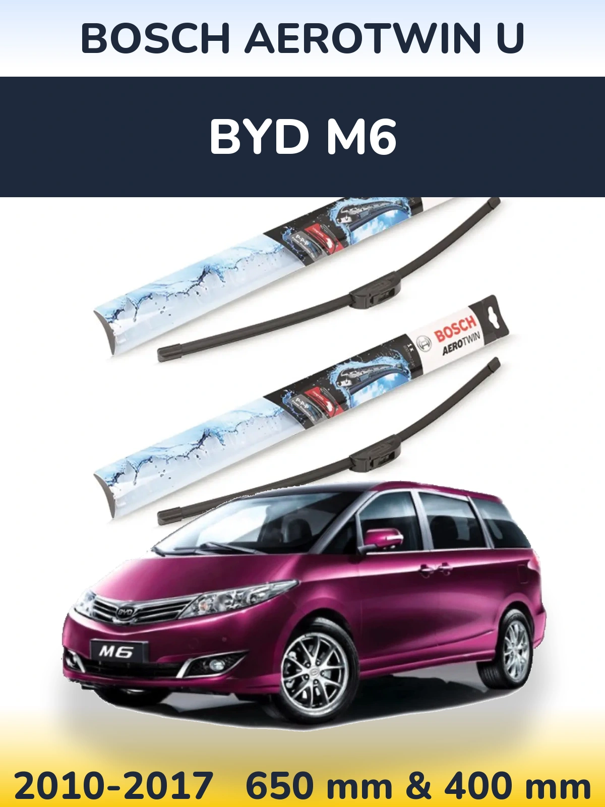 Komplet przednich wycieraczek BOSCH AeroTwin U 650 & 400 mm do BYD M6 2010-2017
