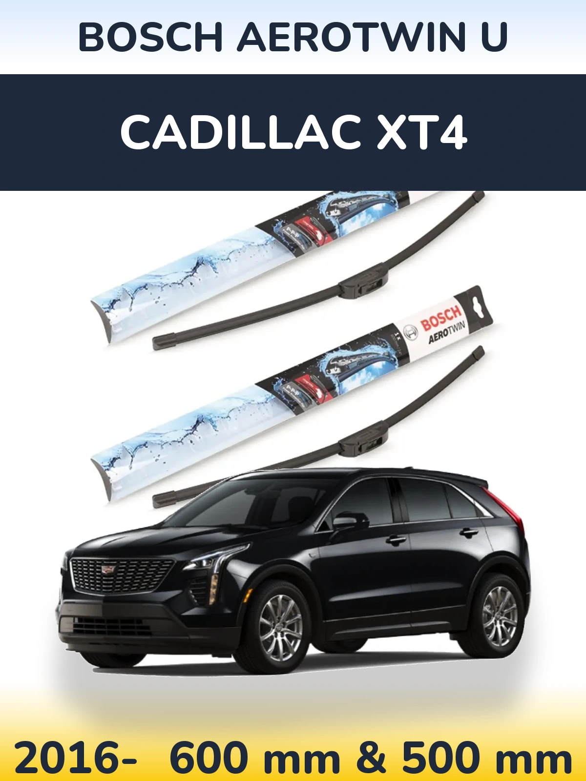 Комплект передних дворников BOSCH AeroTwin U 600 & 500 мм для Cadillac XT4 2016-2026