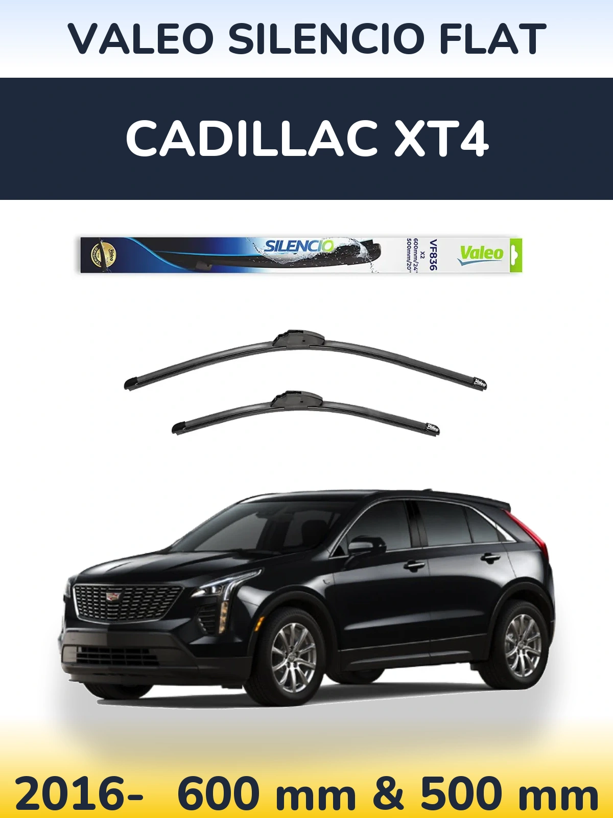 Komplet przednich wycieraczek Valeo Silencio Flat 600 & 500 mm do Cadillac XT4 2016-2026