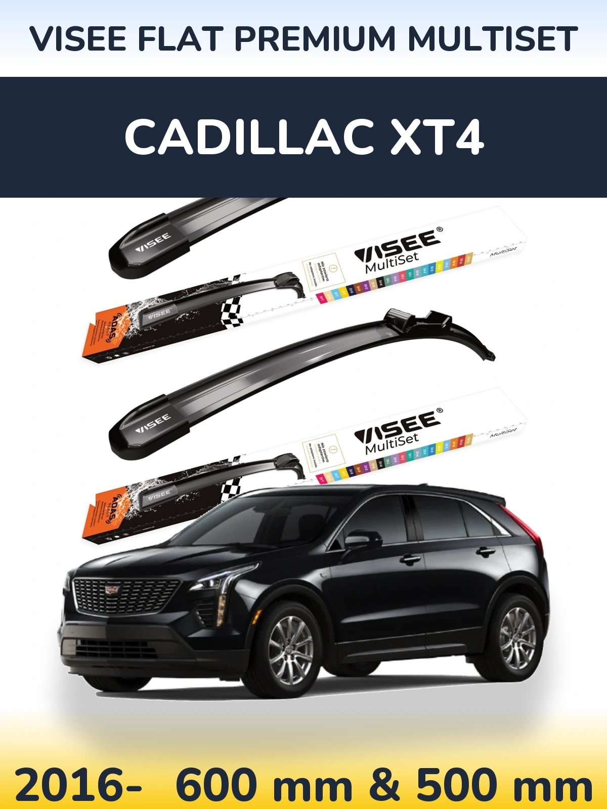 Комплект передних дворников VISEE FLAT PREMIUM MultiSet 600 & 500 мм для Cadillac XT4 2016-2026