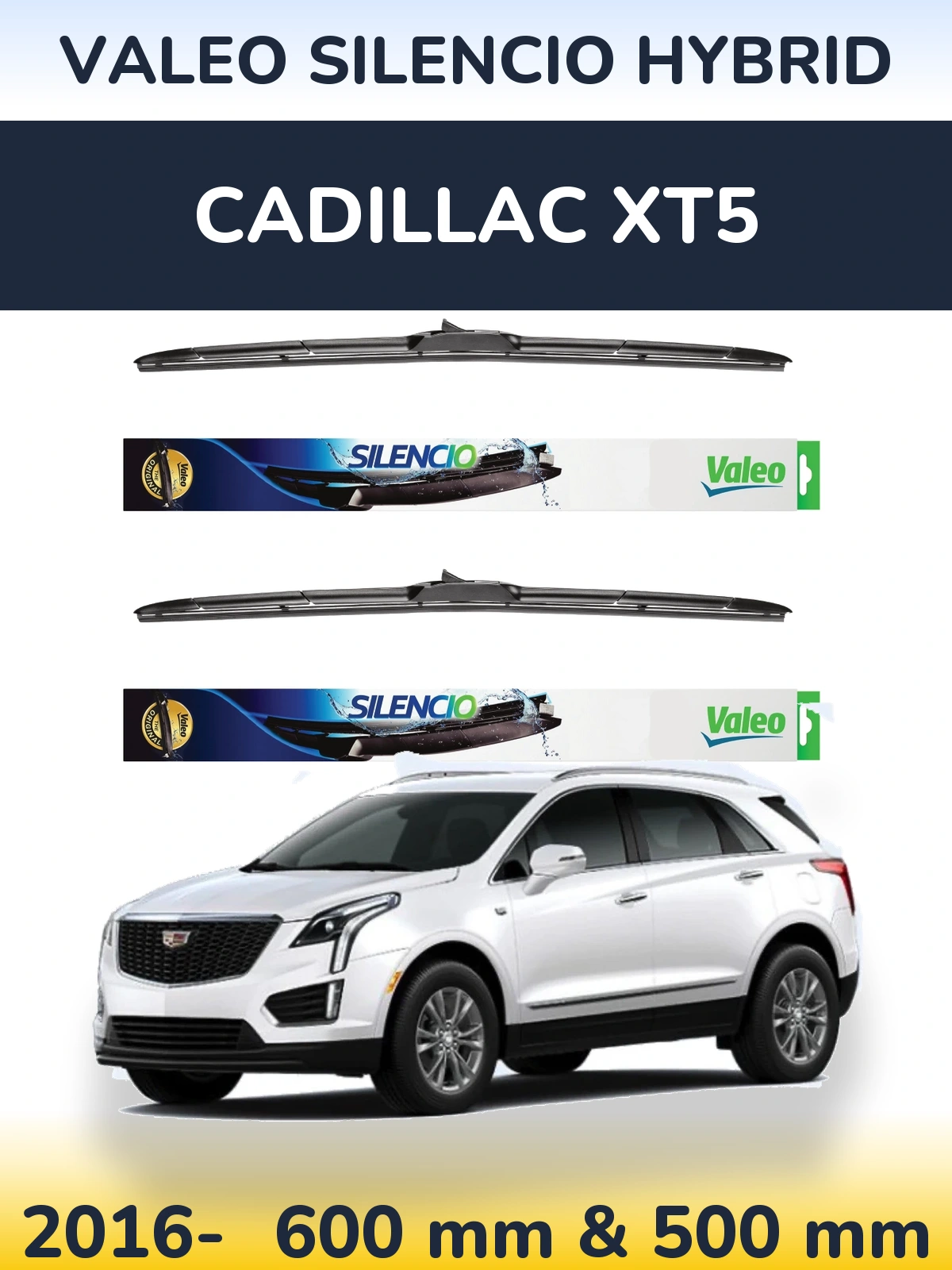 Komplet przednich wycieraczek Valeo Silencio Hybrid 600 & 500 mm do Cadillac XT5 2016-2026