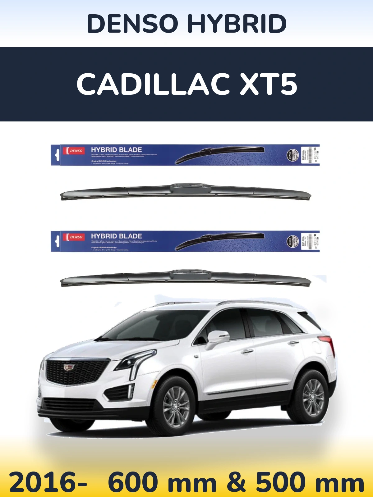Komplet przednich wycieraczek Denso Hybrid 600 & 500 mm do Cadillac XT5 2016-2026