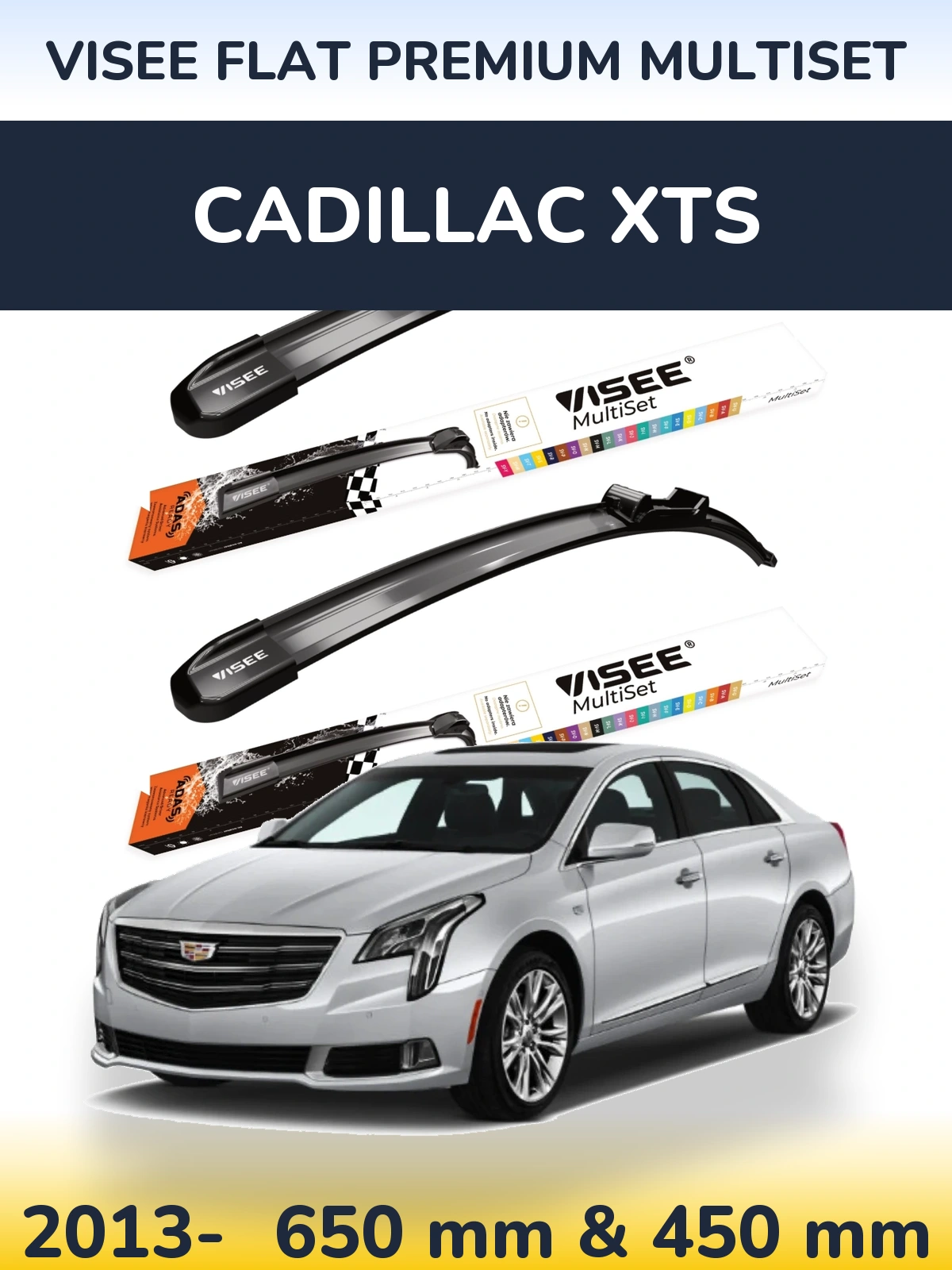 Komplet przednich wycieraczek VISEE FLAT PREMIUM MultiSet 650 & 450 mm do Cadillac XTS 2013-2026