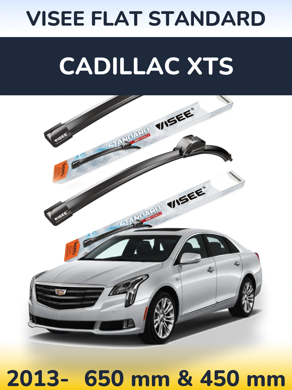 Komplet przednich wycieraczek VISEE FLAT STANDARD 650 & 450 mm do Cadillac XTS 2013-2026
