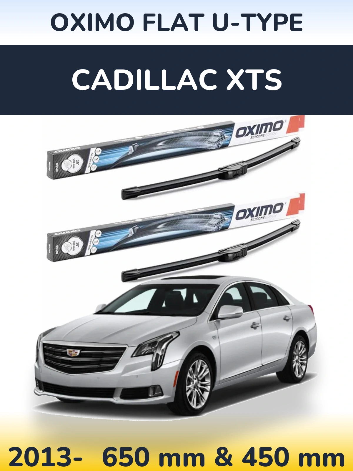 Komplet przednich wycieraczek Oximo Flat U-type 650 & 450 mm do Cadillac XTS 2013-2026