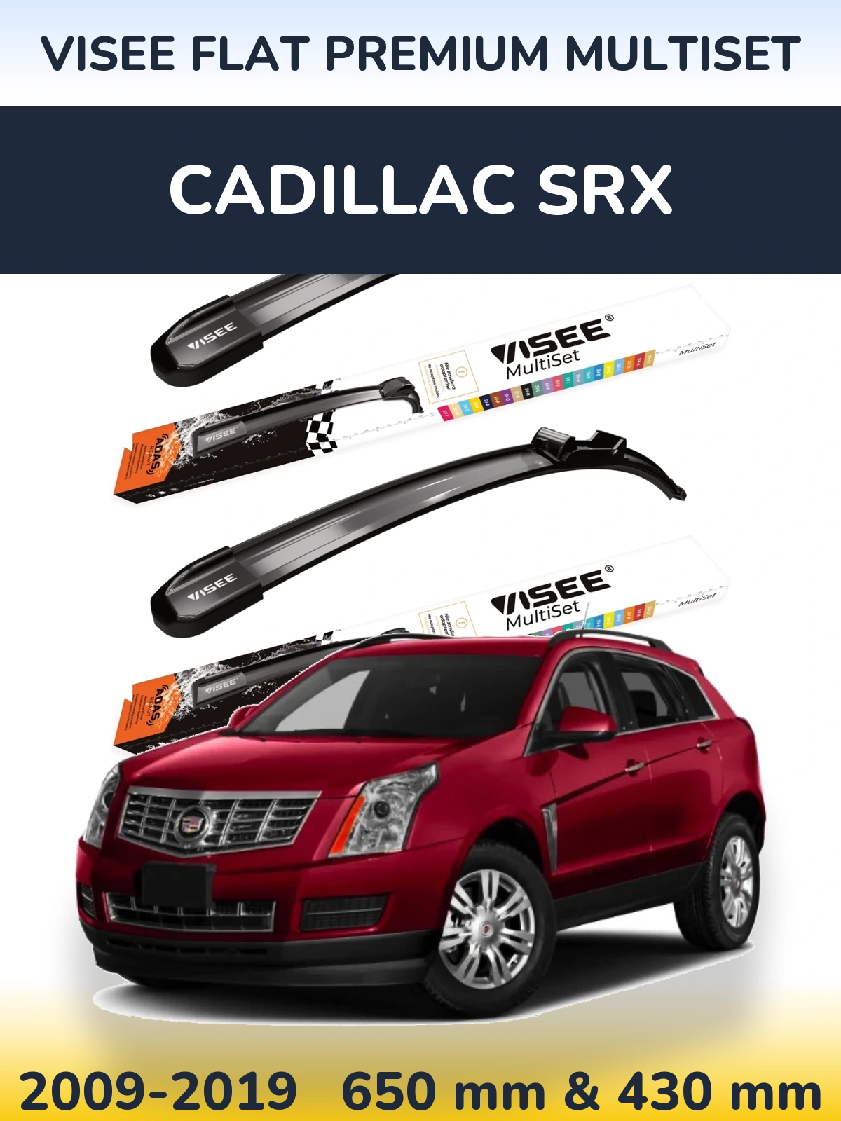 Комплект передних дворников VISEE FLAT PREMIUM MultiSet 650 & 430 мм для Cadillac SRX 2009-2019