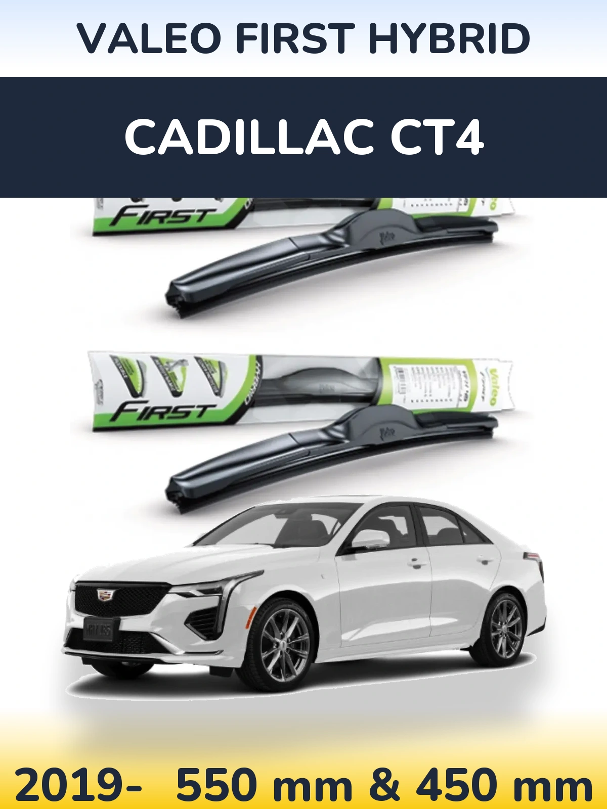 Komplet przednich wycieraczek Valeo First Hybrid 550 & 450 mm do Cadillac CT4 2019-2026