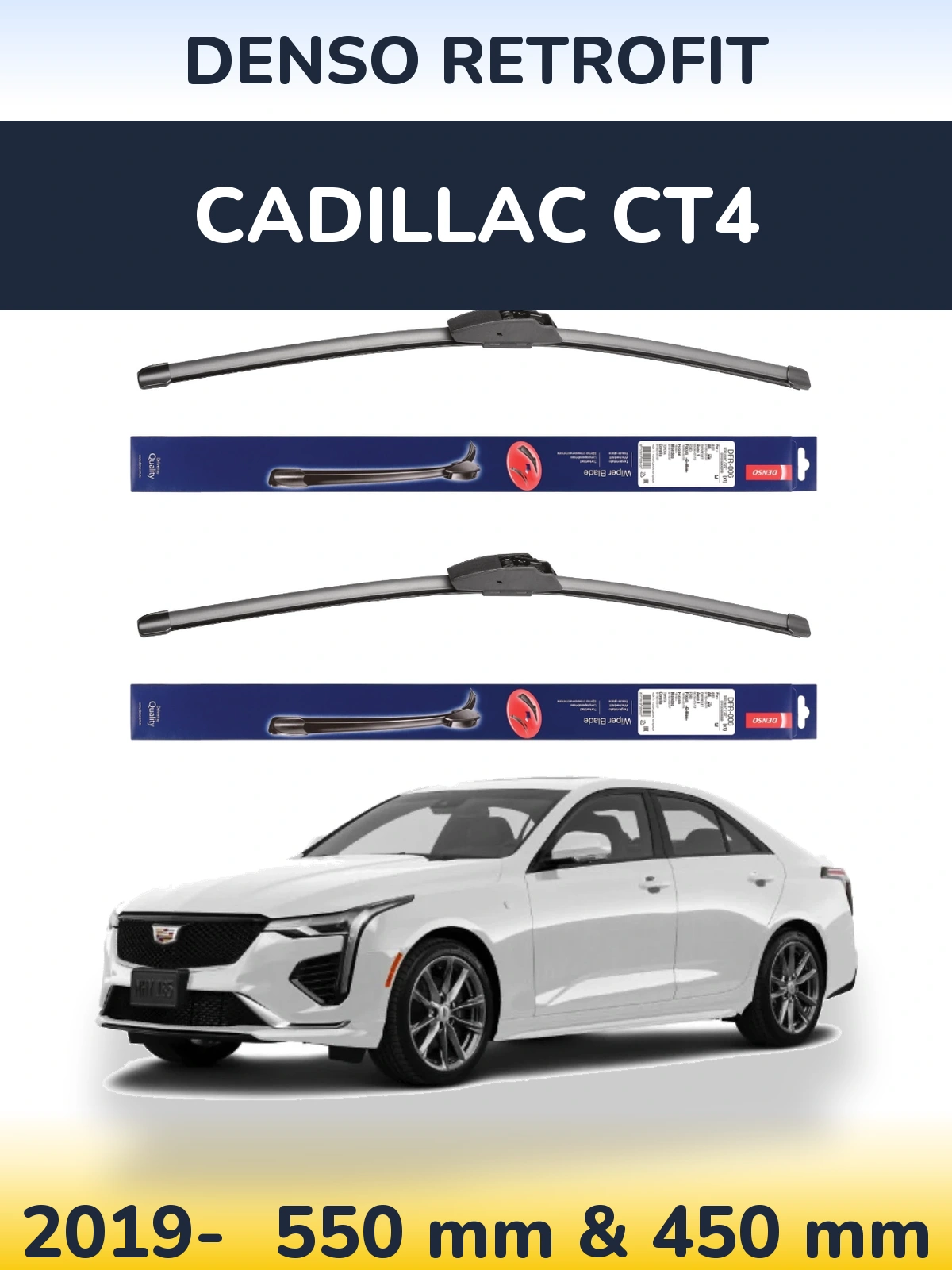 Комплект передних дворников Denso Retrofit 550 & 450 мм для Cadillac CT4 2019-2026