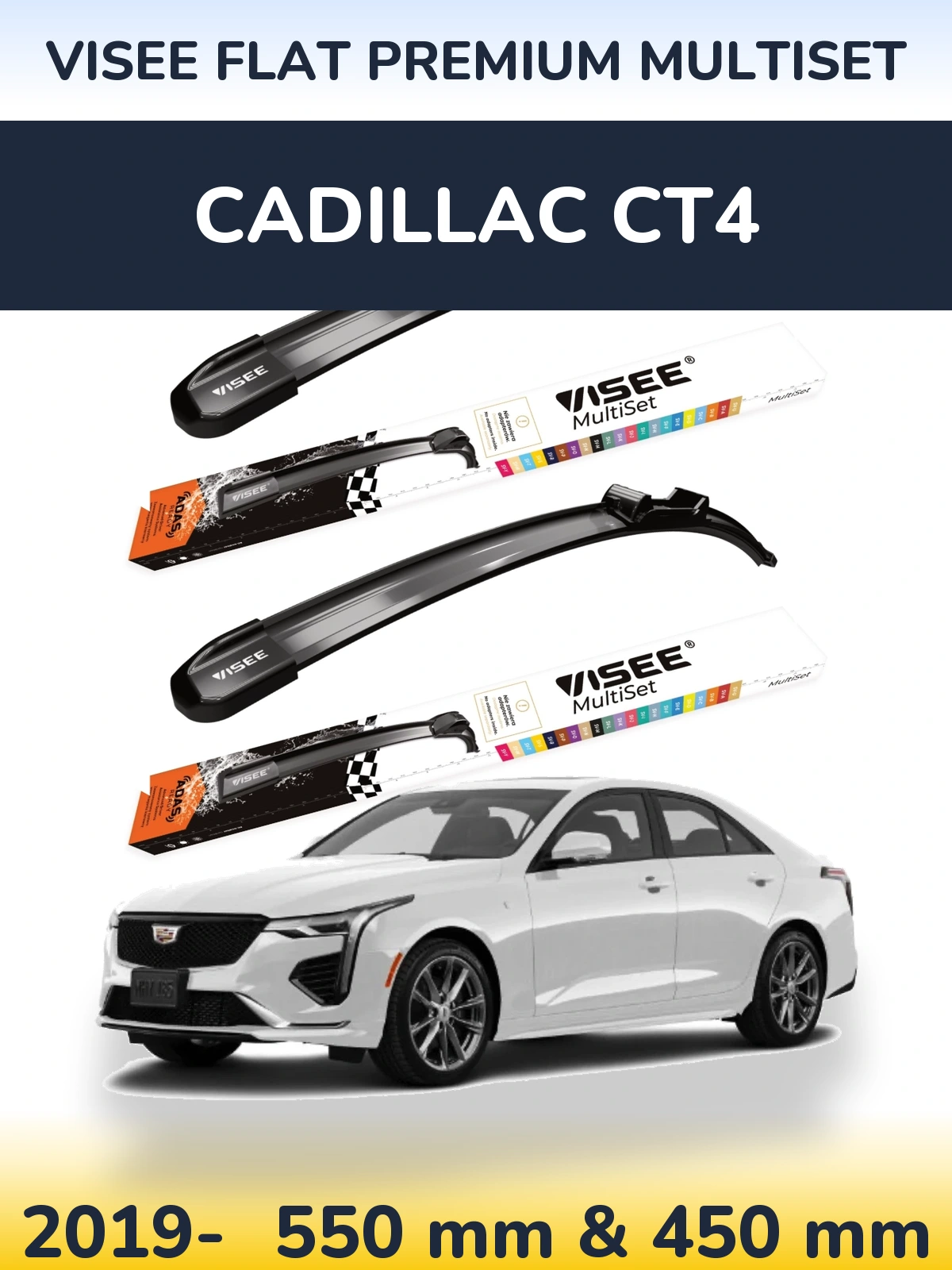 Komplet przednich wycieraczek VISEE FLAT PREMIUM MultiSet 550 & 450 mm do Cadillac CT4 2019-2026