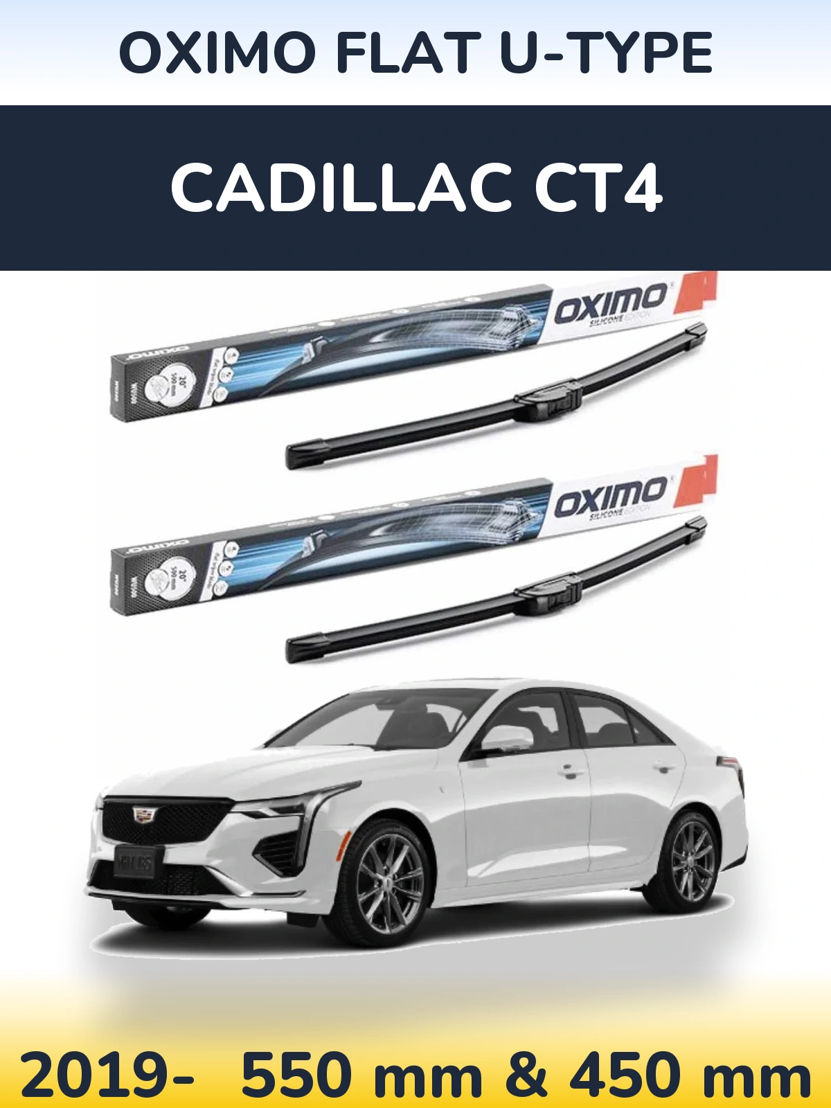 Комплект передних дворников Oximo Flat U-type 550 & 450 мм для Cadillac CT4 2019-2026