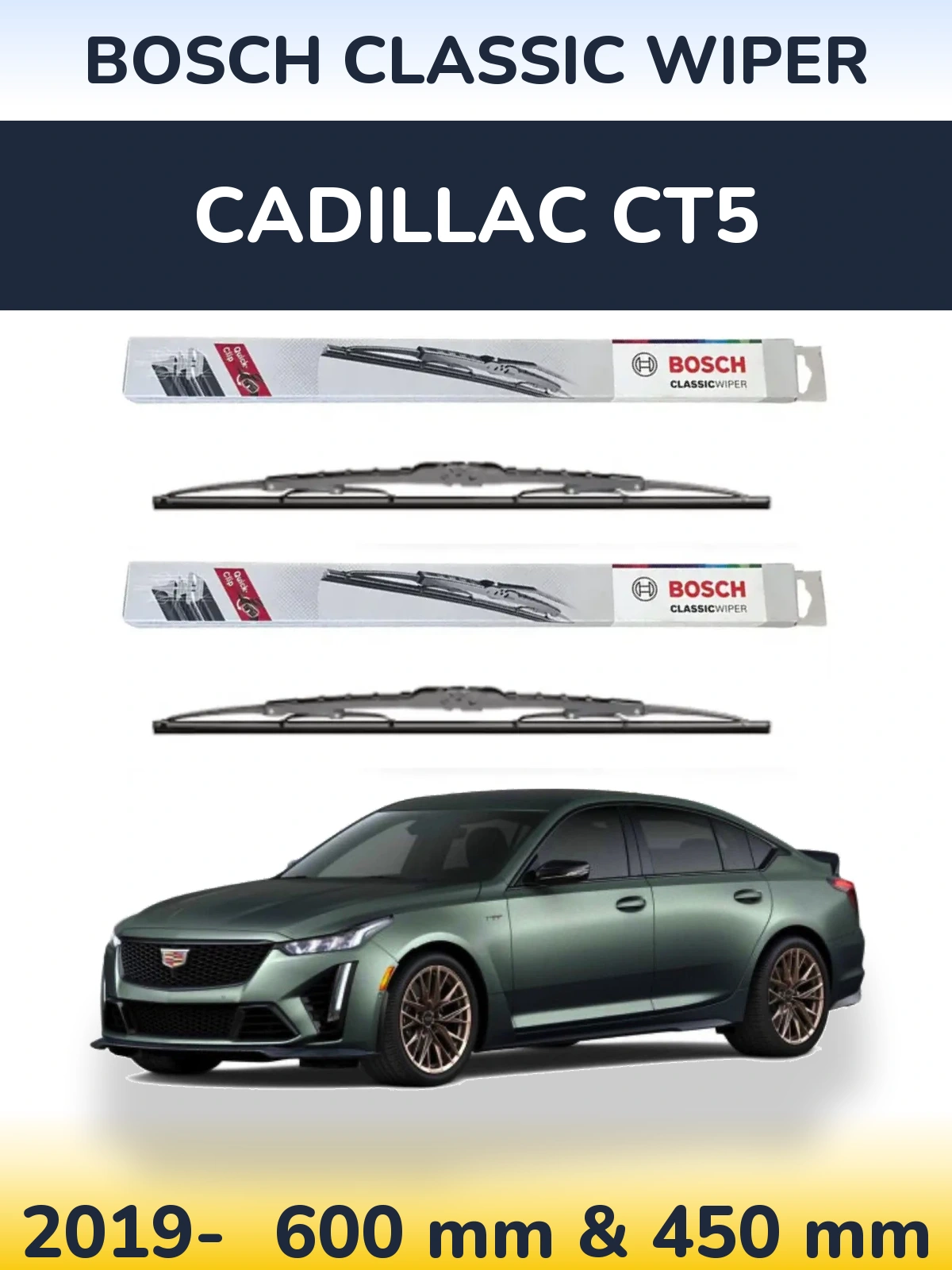 Komplet przednich wycieraczek BOSCH Classic Wiper 600 & 450 mm do Cadillac CT5 2019-2026