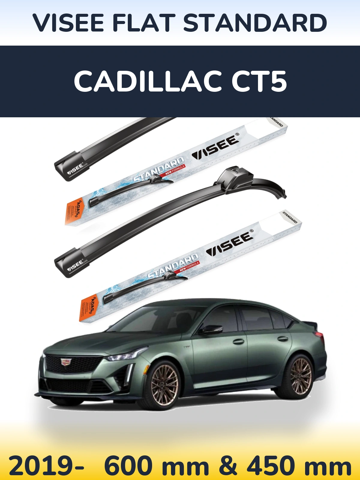 Комплект передних дворников VISEE FLAT STANDARD 600 & 450 мм для Cadillac CT5 2019-2026