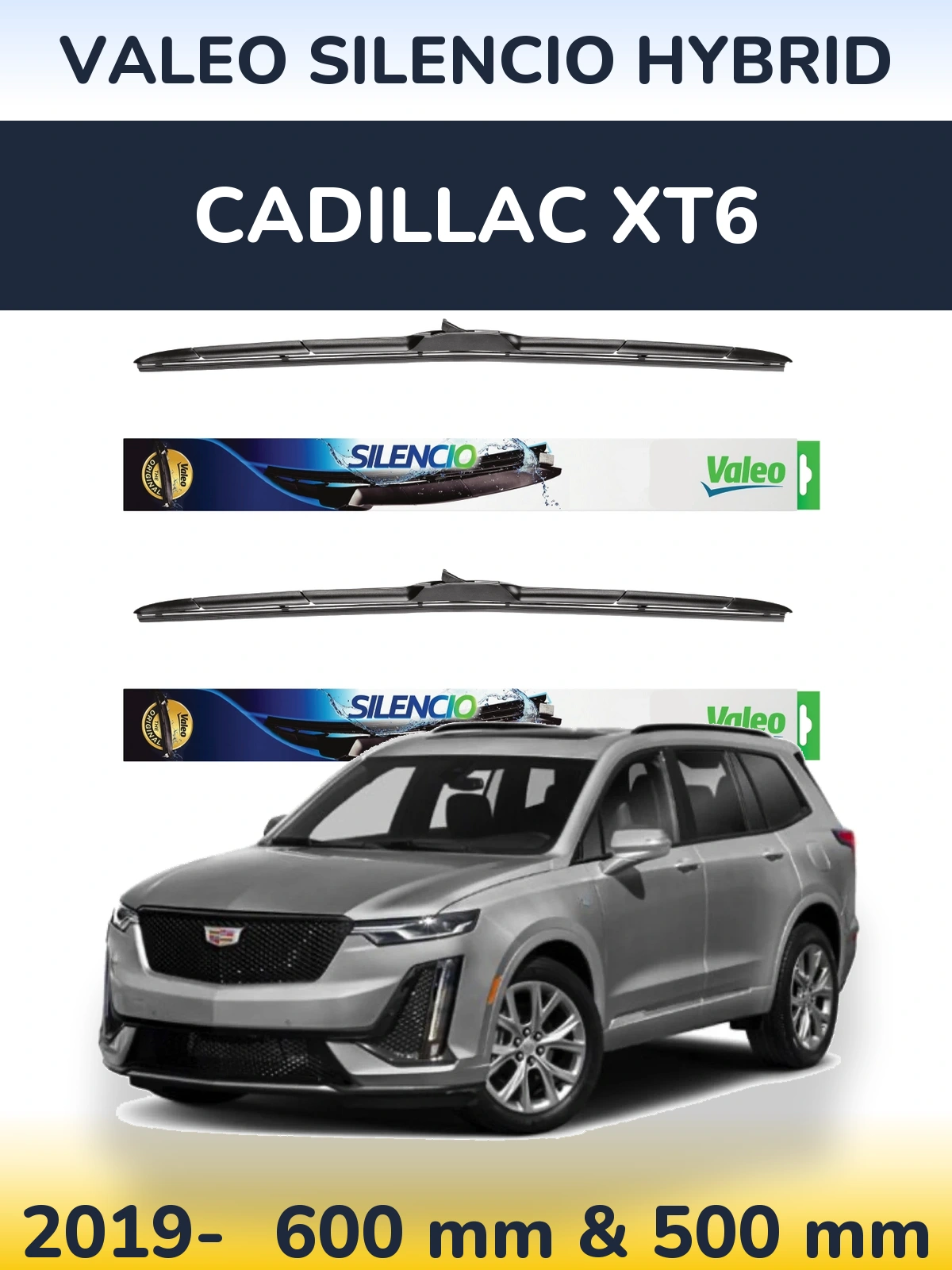 Komplet przednich wycieraczek Valeo Silencio Hybrid 600 & 500 mm do Cadillac XT6 2019-2026