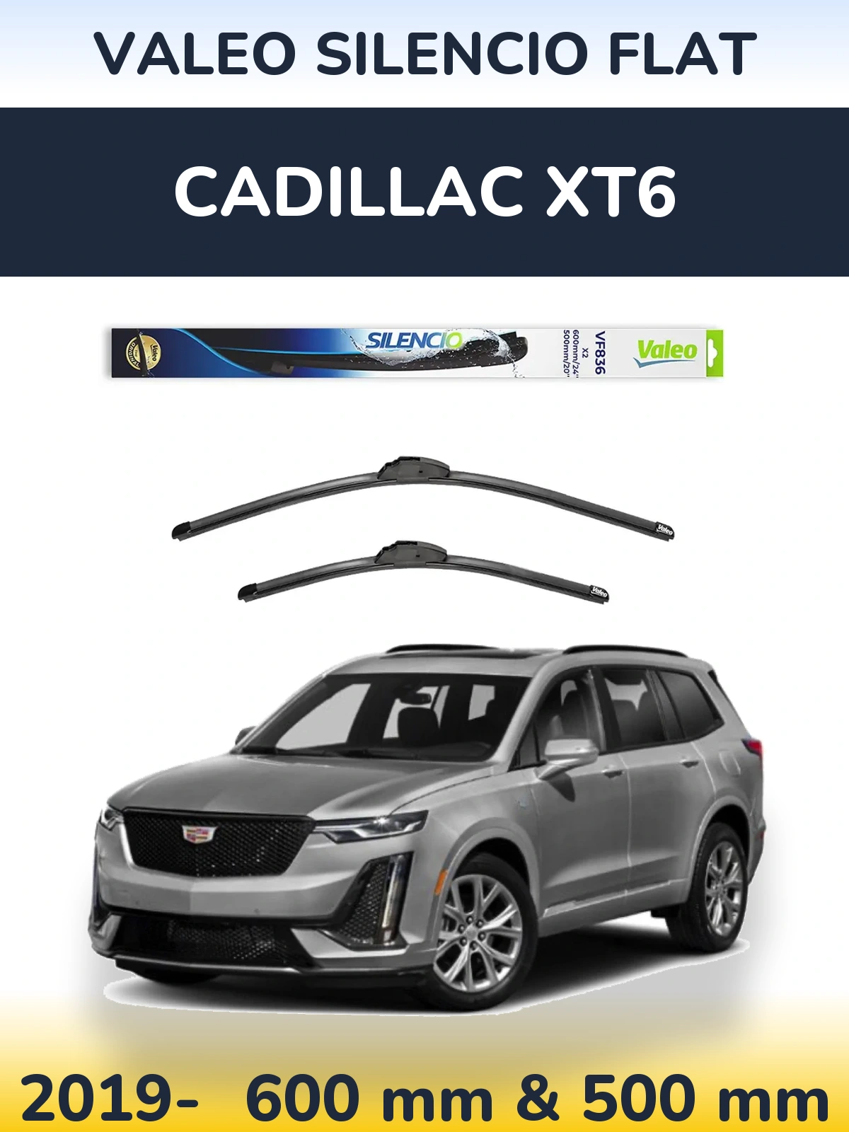 Komplet przednich wycieraczek Valeo Silencio Flat 600 & 500 mm do Cadillac XT6 2019-2026
