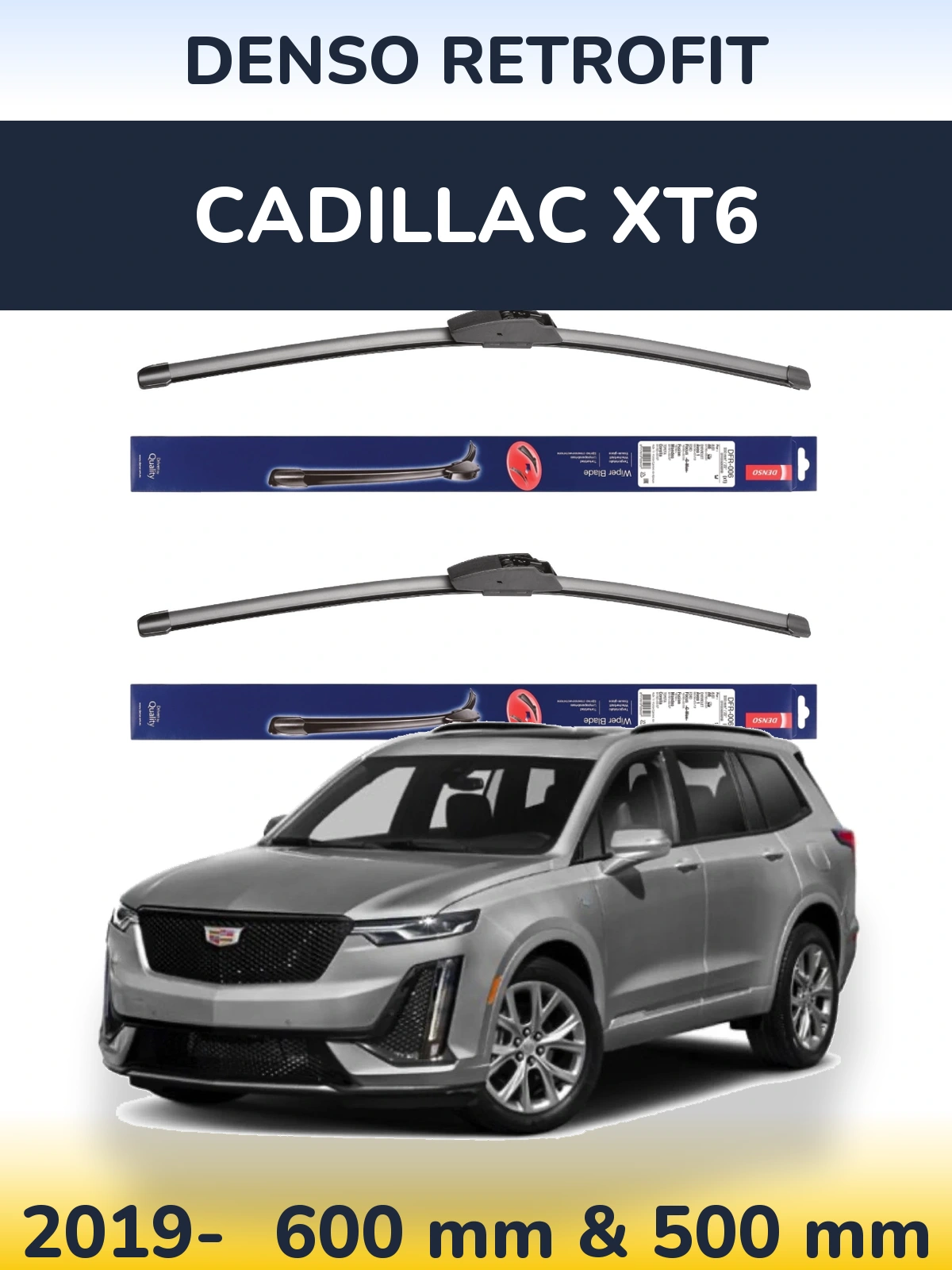 Komplet przednich wycieraczek Denso Retrofit 600 & 500 mm do Cadillac XT6 2019-2026