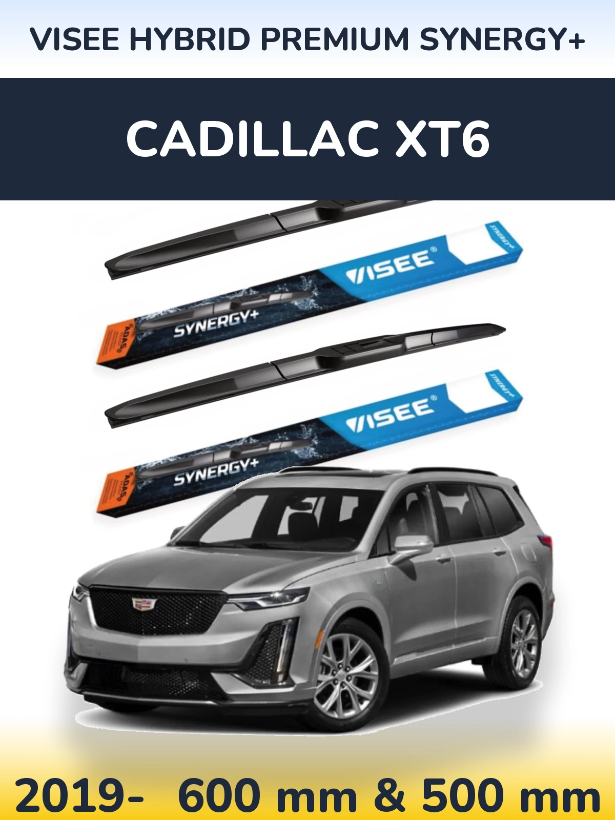 Komplet przednich wycieraczek VISEE HYBRID PREMIUM SYNERGY+ 600 & 500 mm do Cadillac XT6 2019-2026