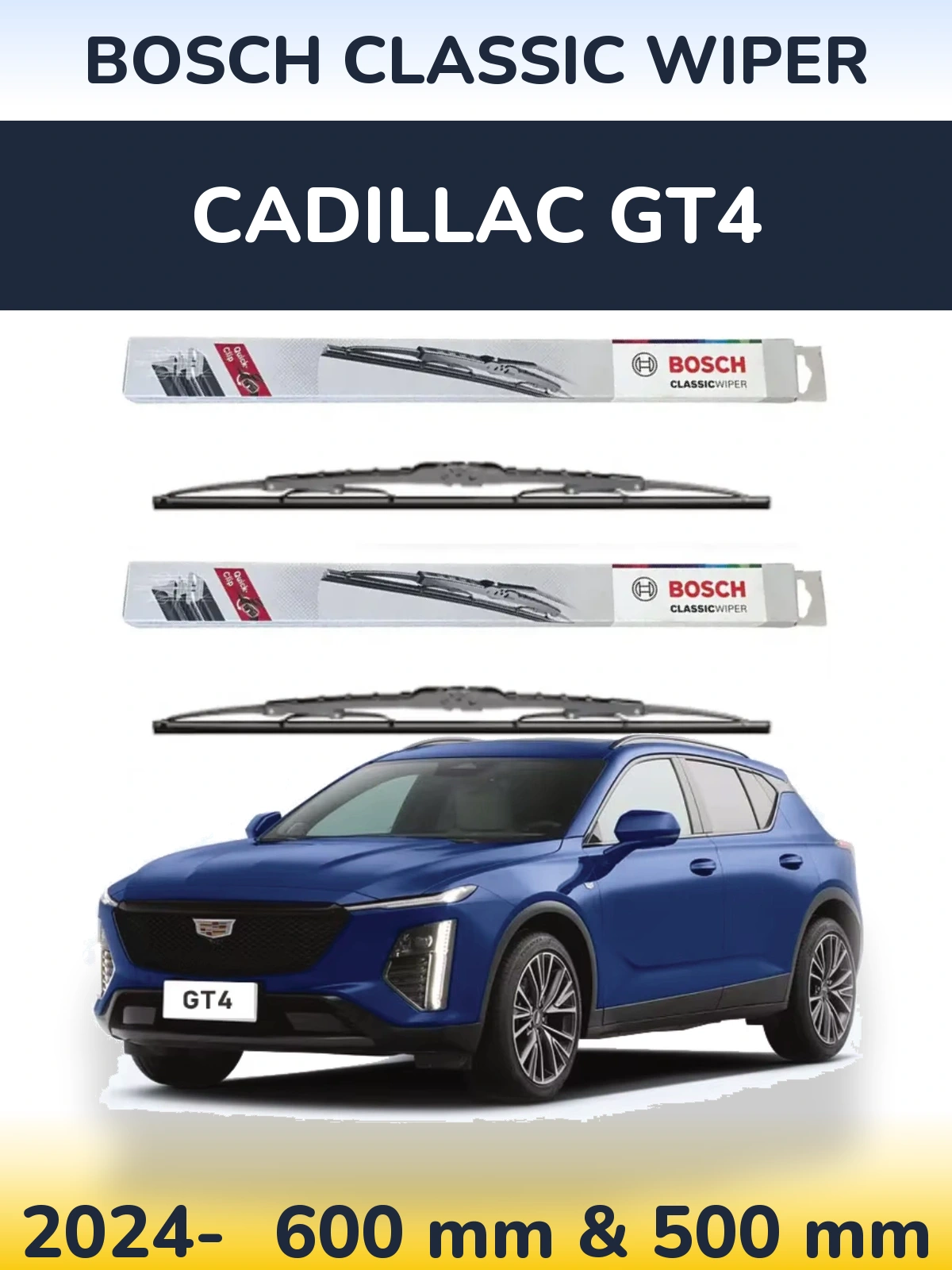 Komplet przednich wycieraczek BOSCH Classic Wiper 600 & 500 mm do Cadillac GT4 2024-2026