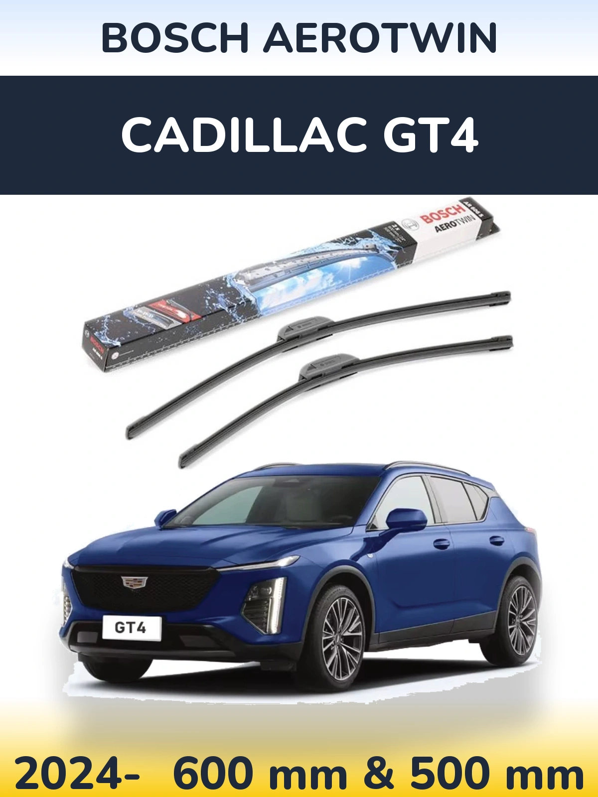 Комплект передних дворников BOSCH AeroTwin 600 & 500 мм для Cadillac GT4 2024-2026