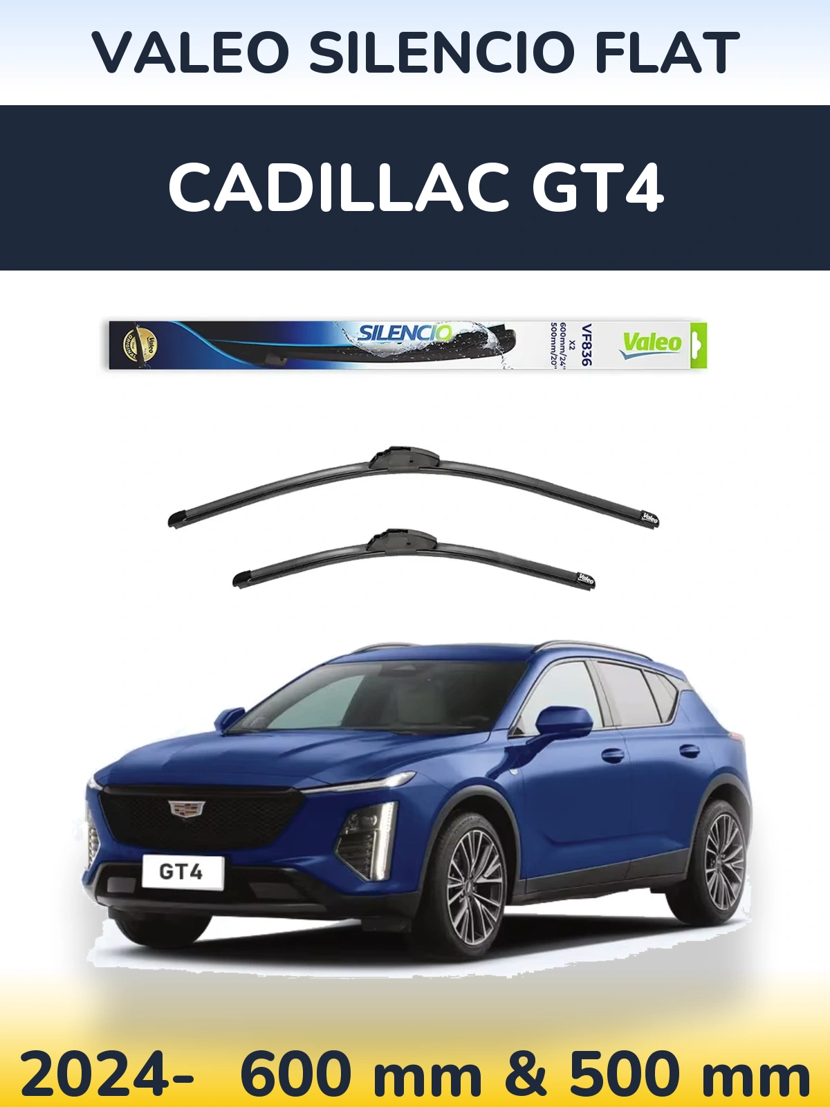 Komplet przednich wycieraczek Valeo Silencio Flat 600 & 500 mm do Cadillac GT4 2024-2026
