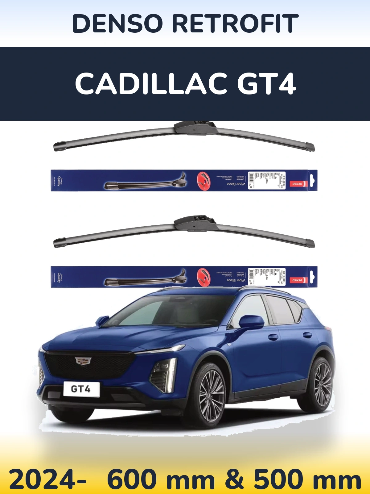 Комплект передних дворников Denso Retrofit 600 & 500 мм для Cadillac GT4 2024-2026