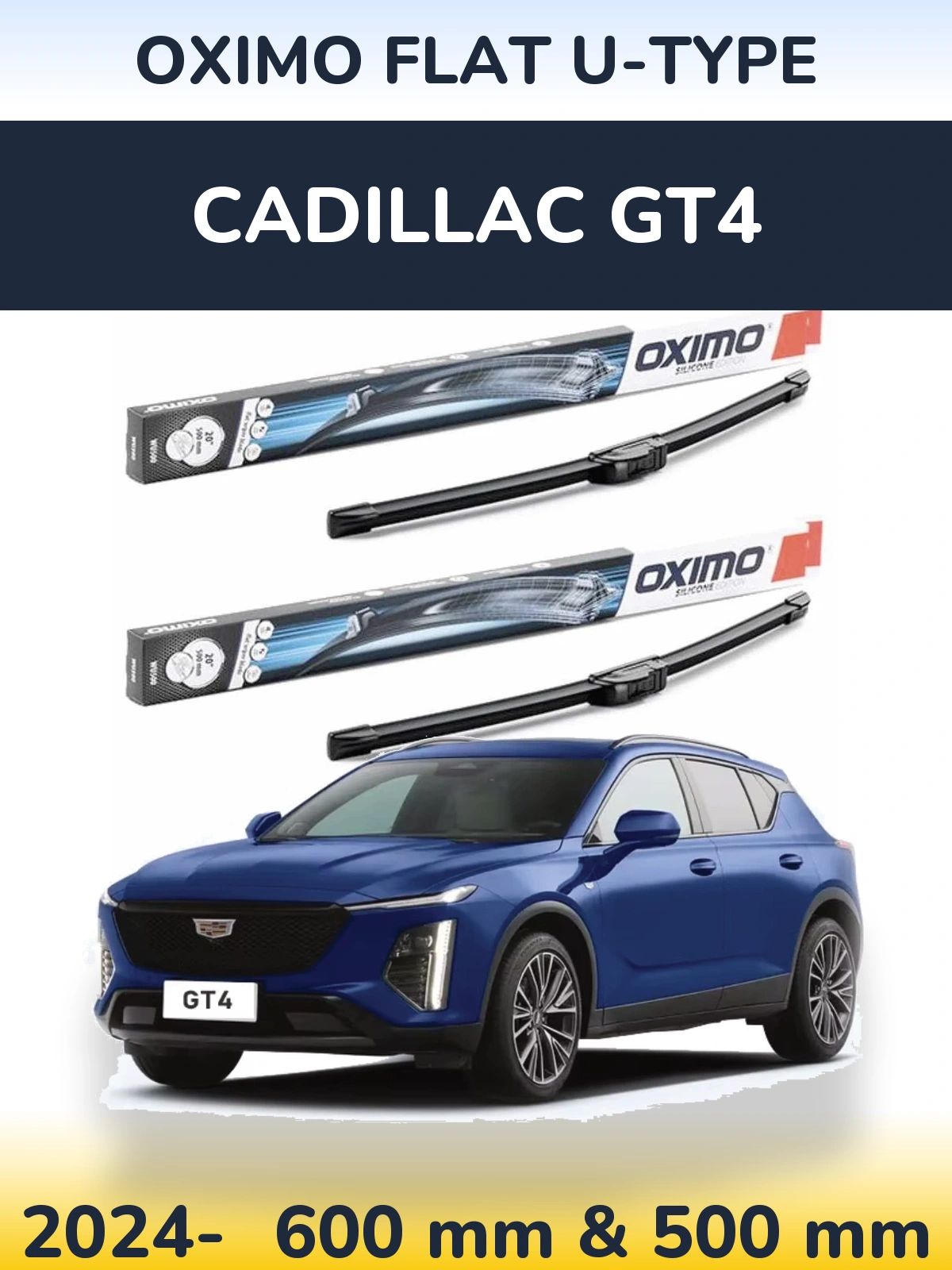 Komplet przednich wycieraczek Oximo Flat U-type 600 & 500 mm do Cadillac GT4 2024-2026